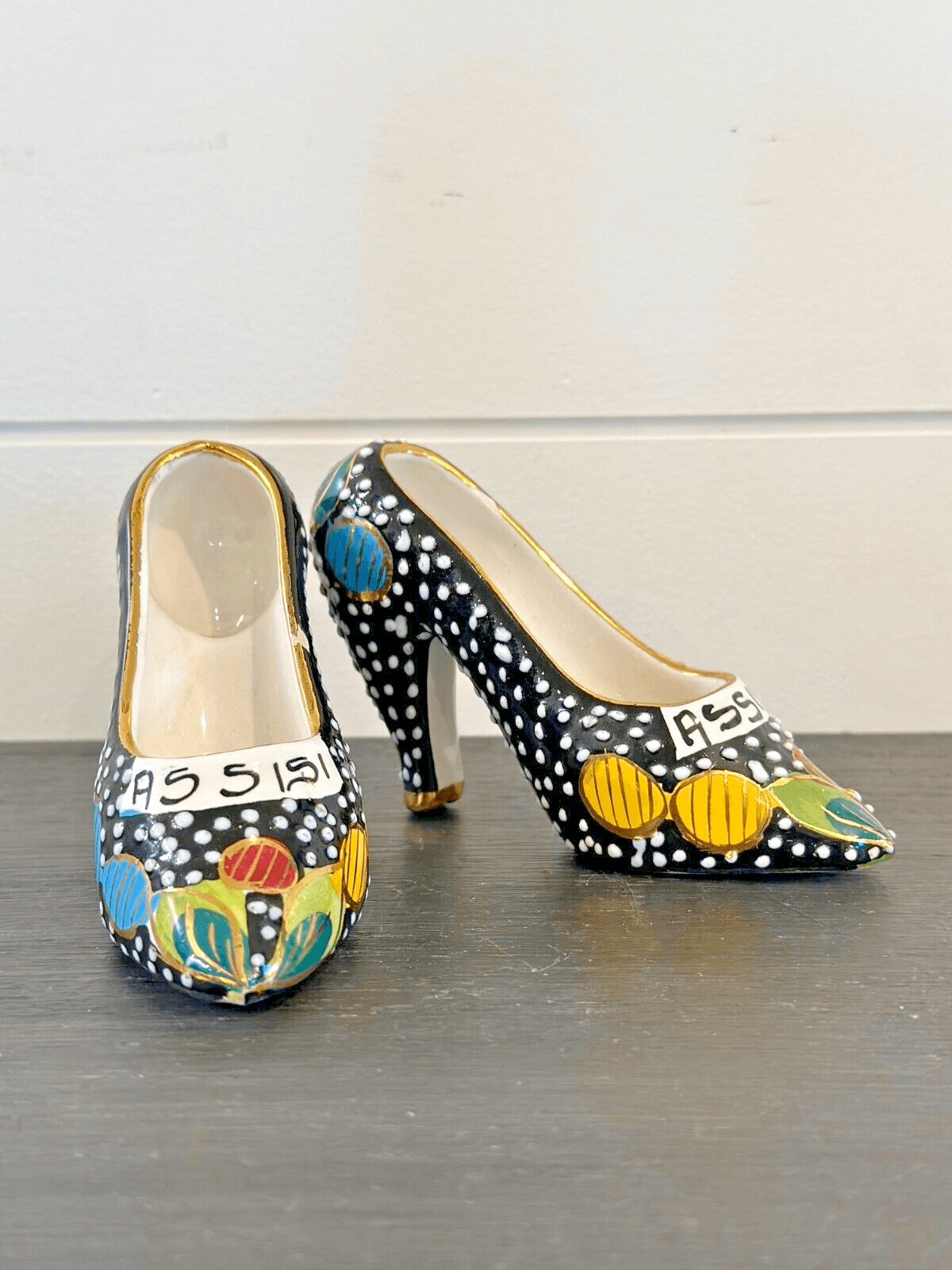 Pair of Mid-Century Italian Fima Deruta Assisi Souvenir High Heel Shoes
