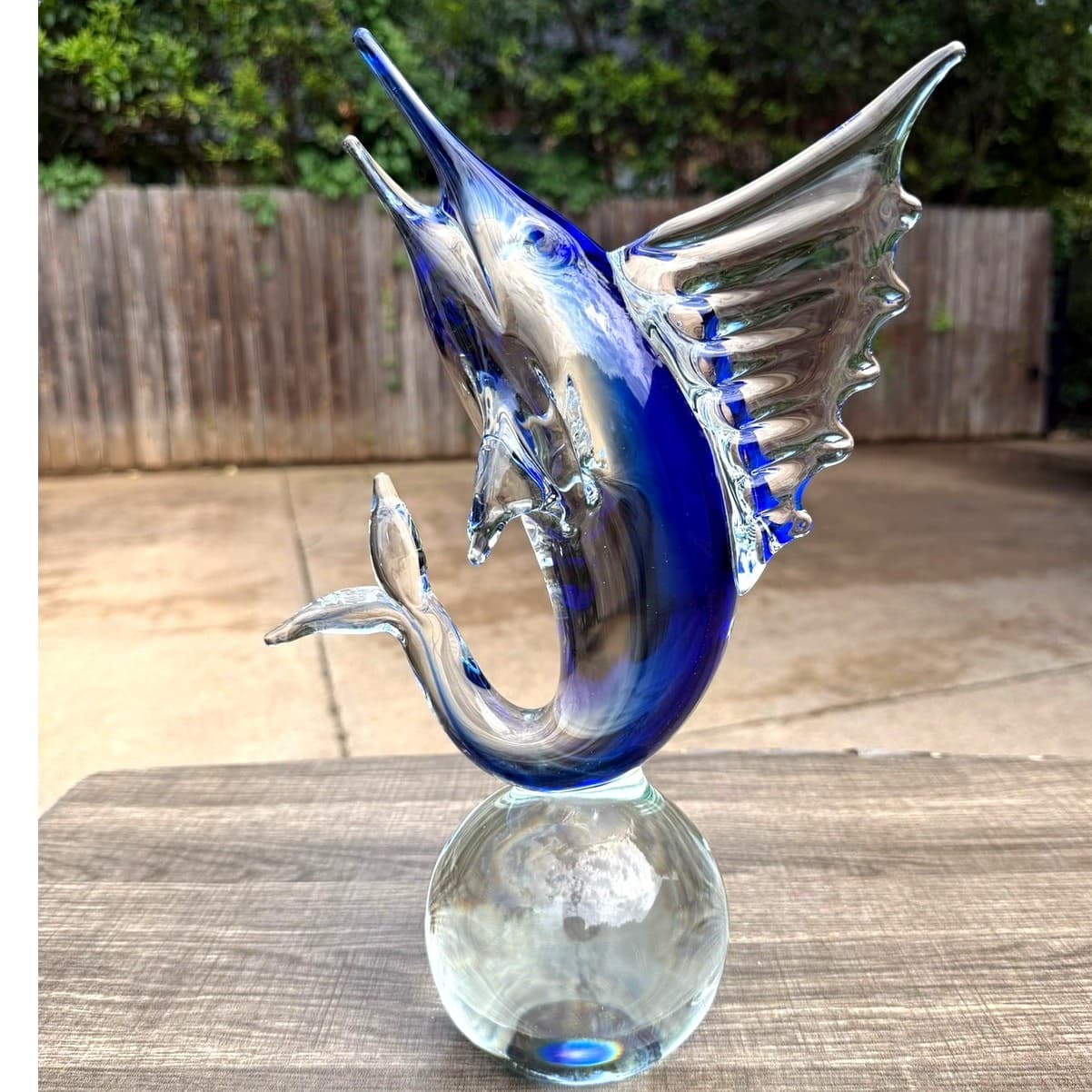 Signed Quidio Hand Blown Art Glass Sailfish Marlin Sculpture Cobalt Blue 13.5" - Thumbnail 4