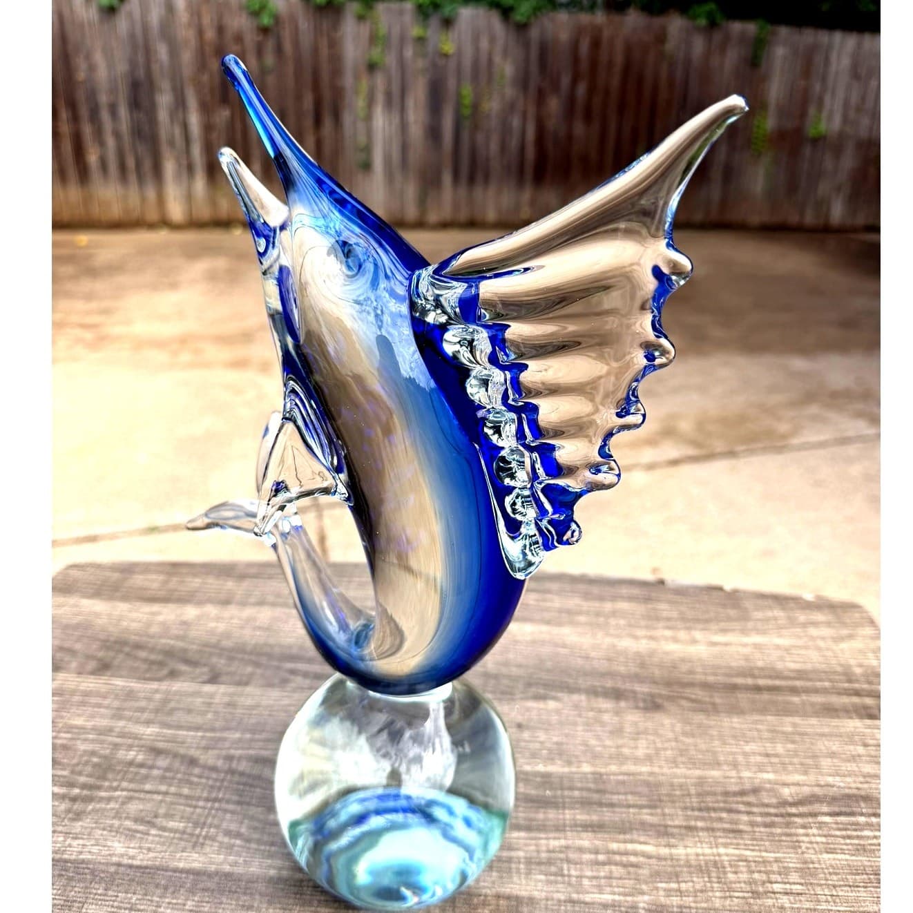 Signed Quidio Hand Blown Art Glass Sailfish Marlin Sculpture Cobalt Blue 13.5" - Thumbnail 9