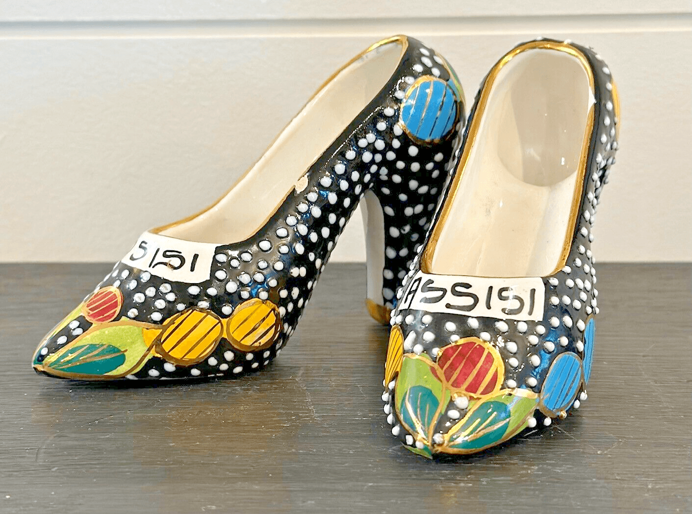 Pair of Mid-Century Italian Fima Deruta Assisi Souvenir High Heel Shoes - Thumbnail 2
