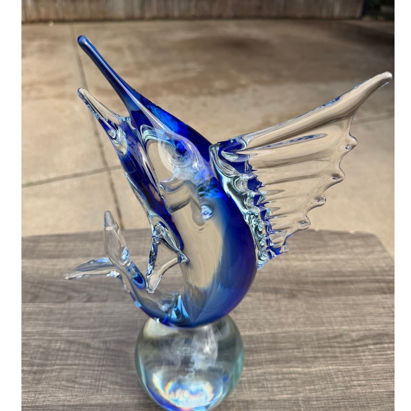 Signed Quidio Hand Blown Art Glass Sailfish Marlin Sculpture Cobalt Blue 13.5" - Thumbnail 5
