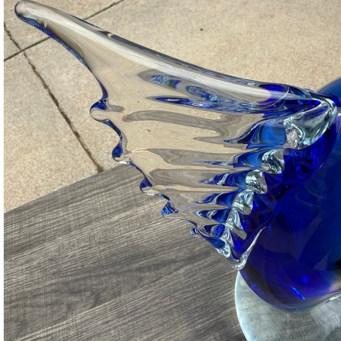Signed Quidio Hand Blown Art Glass Sailfish Marlin Sculpture Cobalt Blue 13.5" - Thumbnail 3
