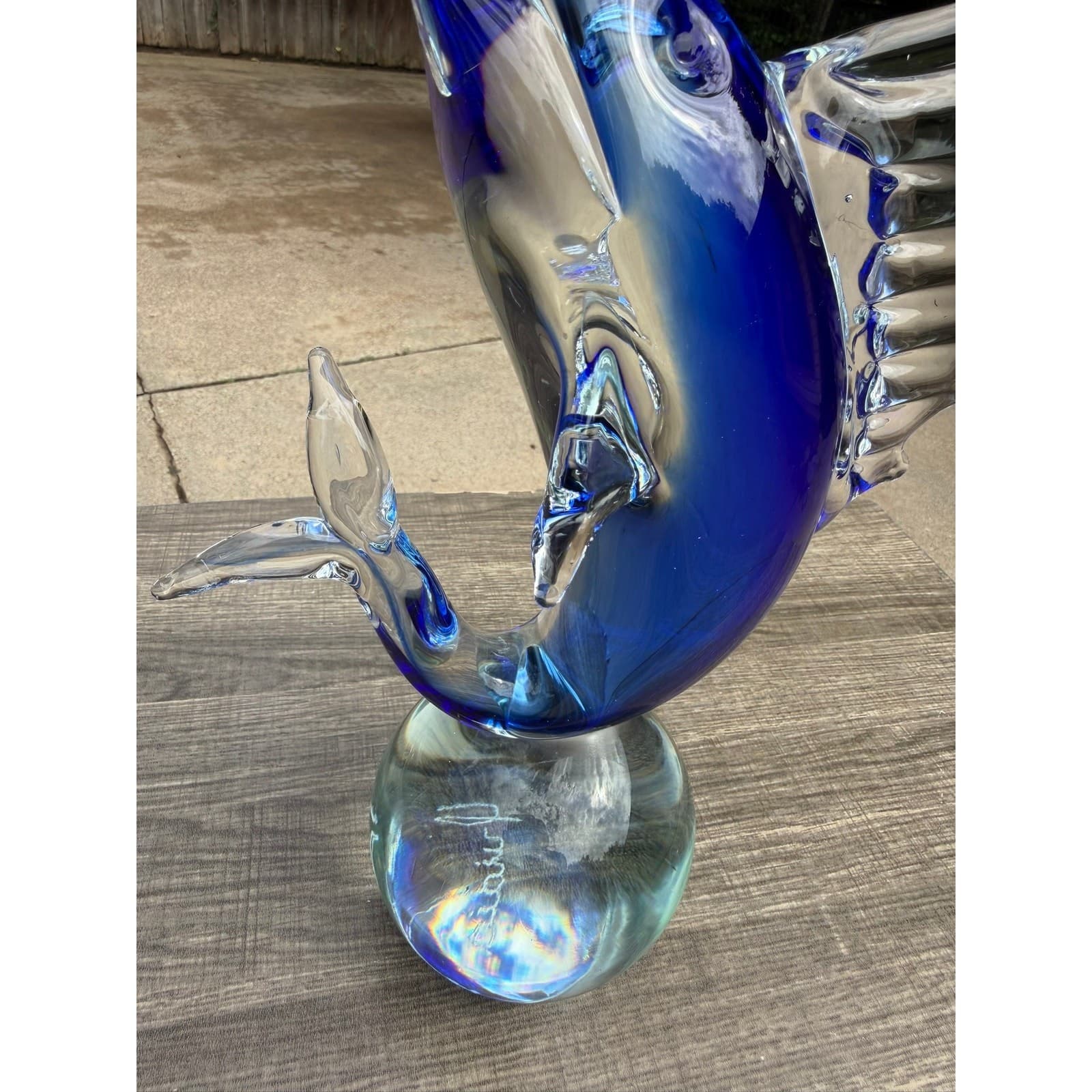 Signed Quidio Hand Blown Art Glass Sailfish Marlin Sculpture Cobalt Blue 13.5" - Thumbnail 6