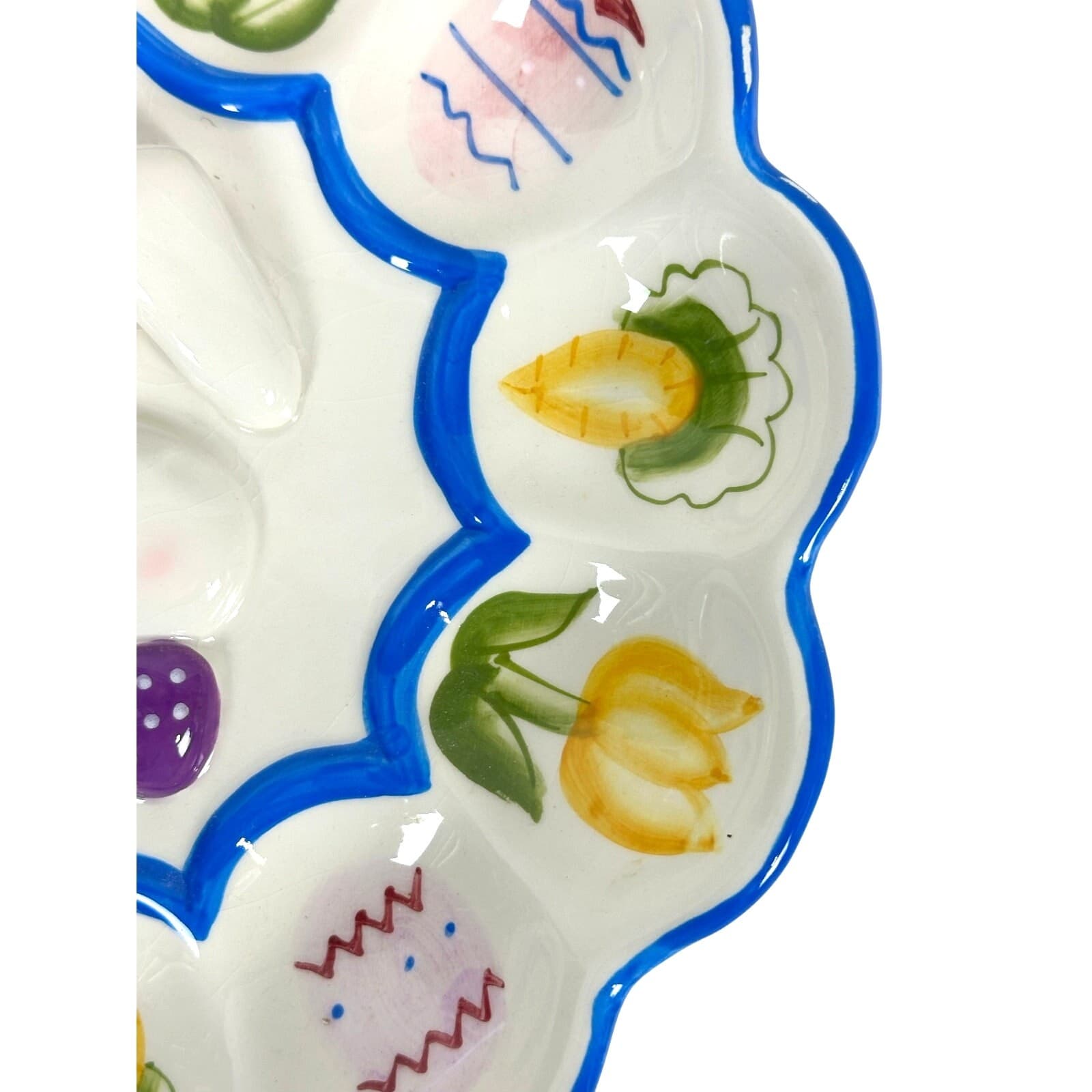 Bunny Rabbit 10" Whimsical Deviled Egg Tray Easter Eggs Carrots Tulips! - Thumbnail 5