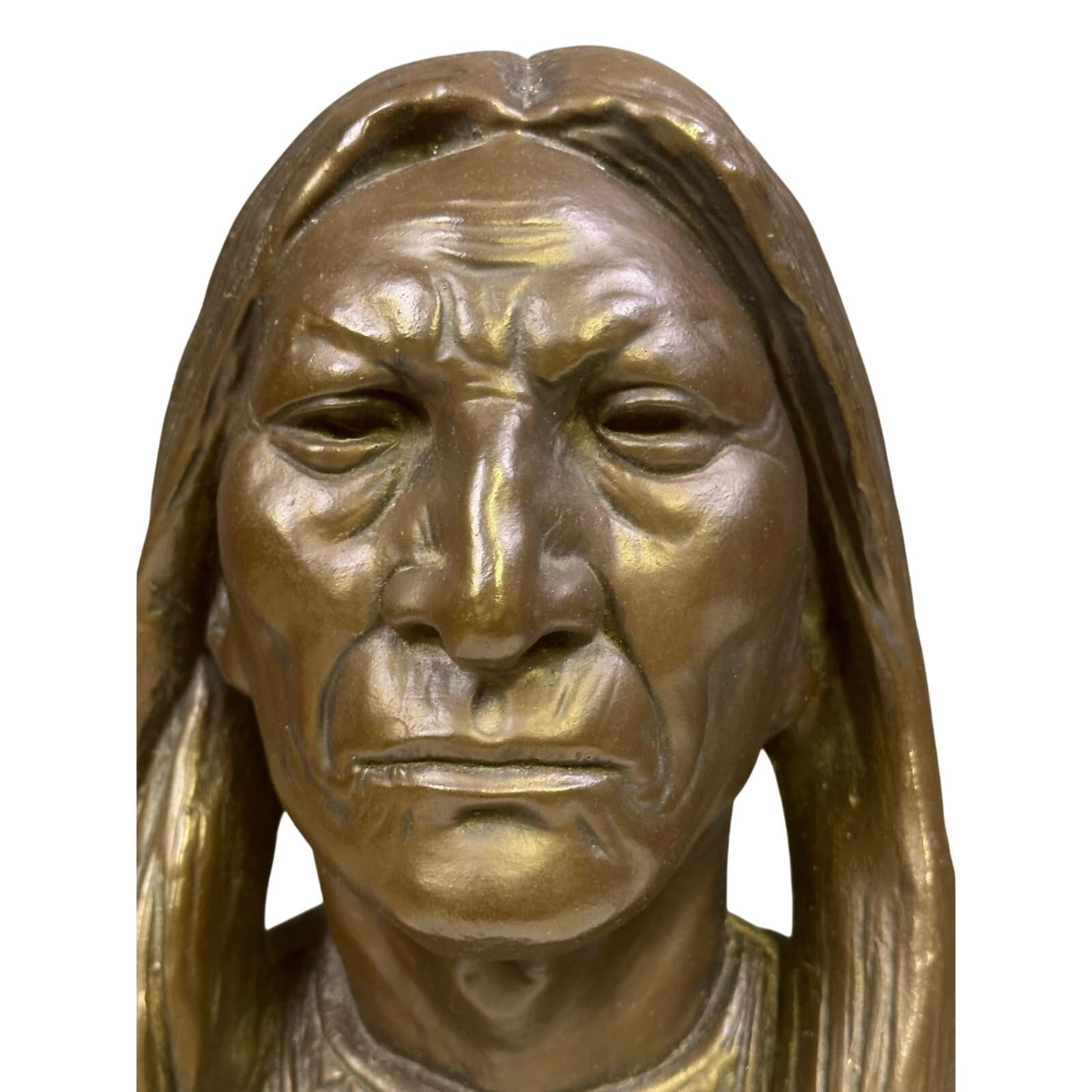 Native American Chief Large 17.5" Bust Sculpture Statue Late 20th Century - Thumbnail 5