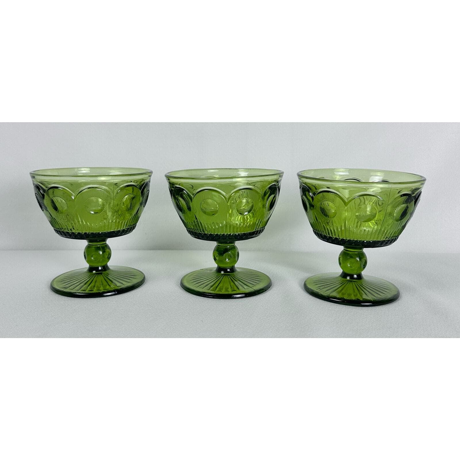 Bartlett Collins Manhattan Bullseye Green VTG Indiana Glass 3 Dessert Dishes