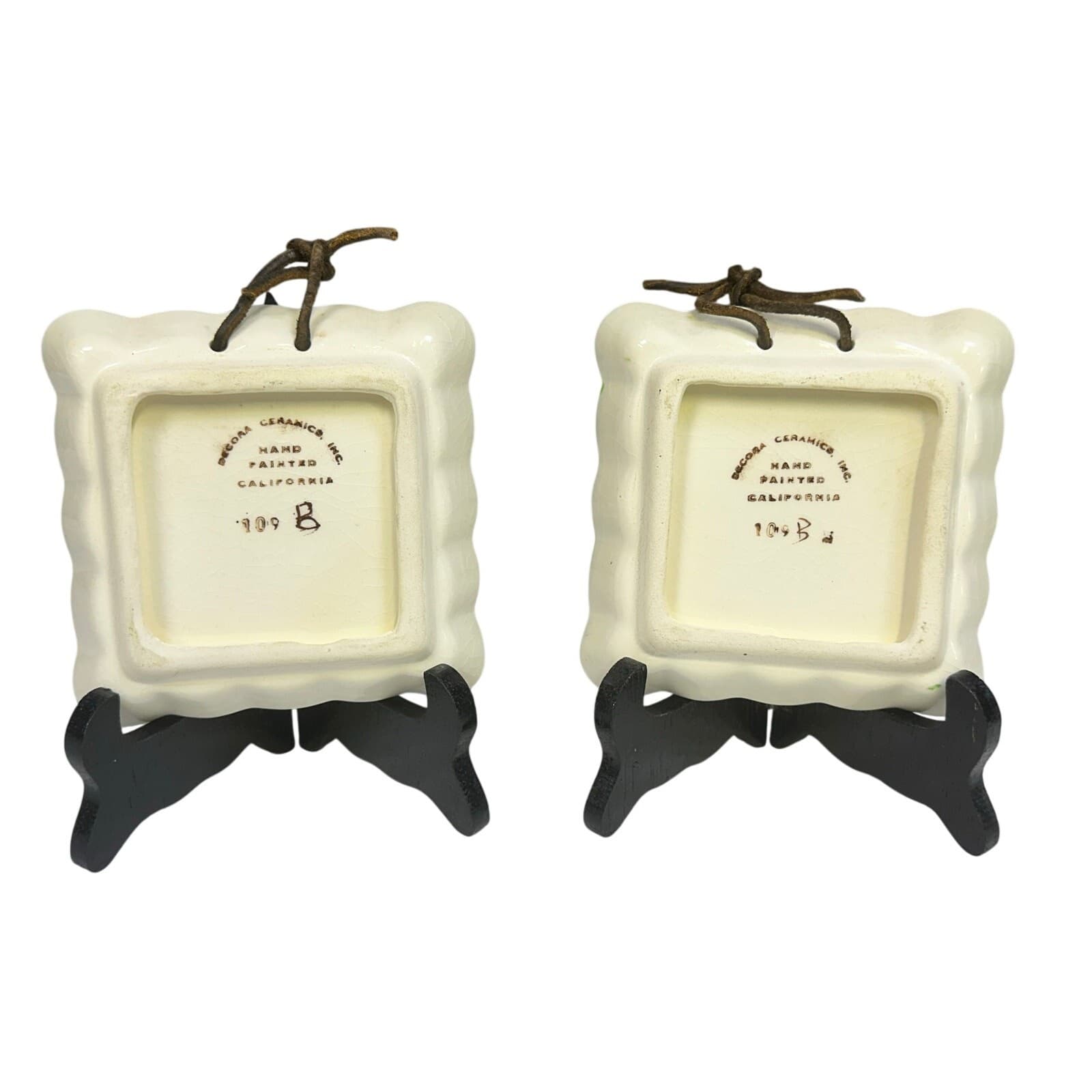 Decora Ceramics CA Vintage 1940's Square Hand Painted Green Trim Dish-Set of 2 - Thumbnail 4