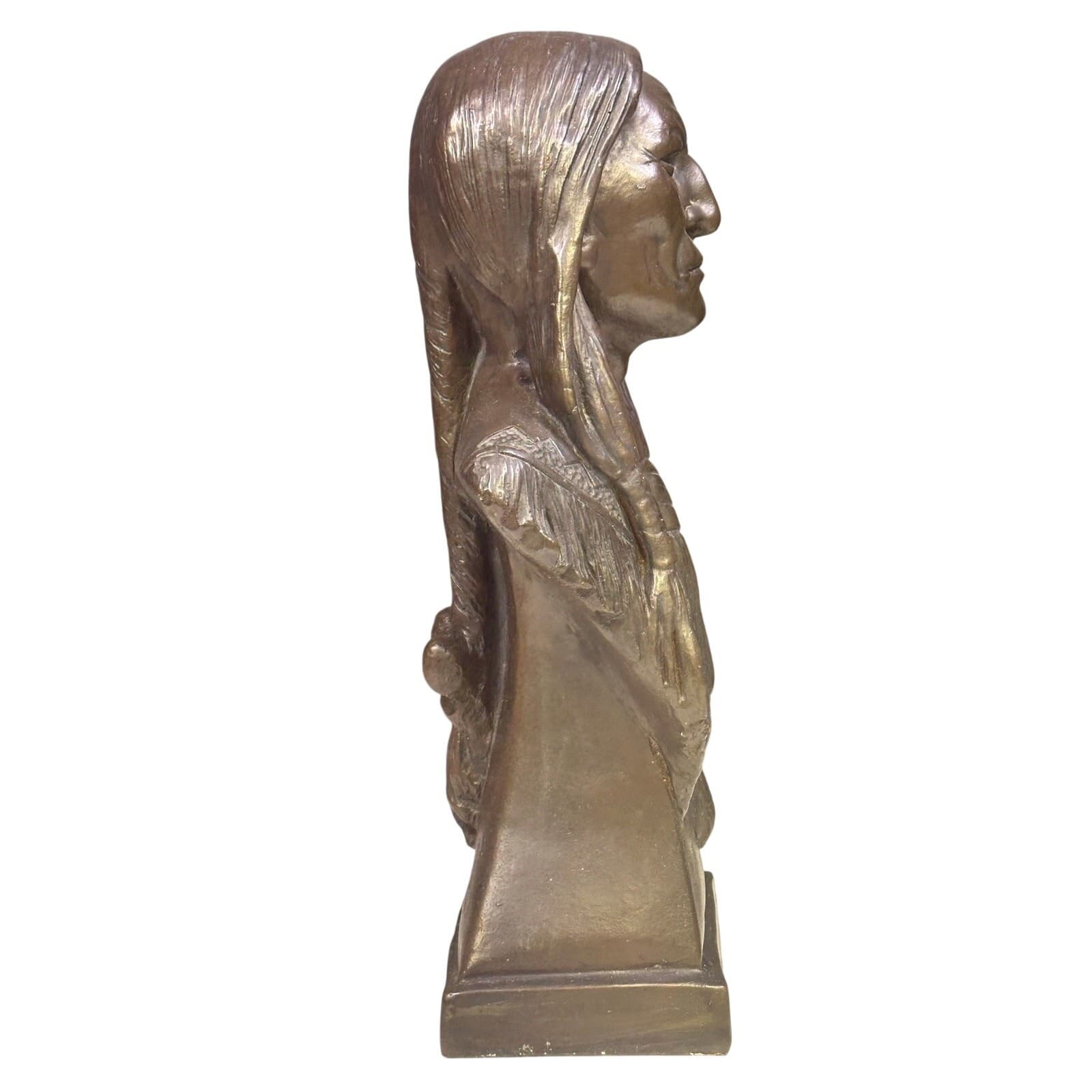 Native American Chief Large 17.5" Bust Sculpture Statue Late 20th Century - Thumbnail 3