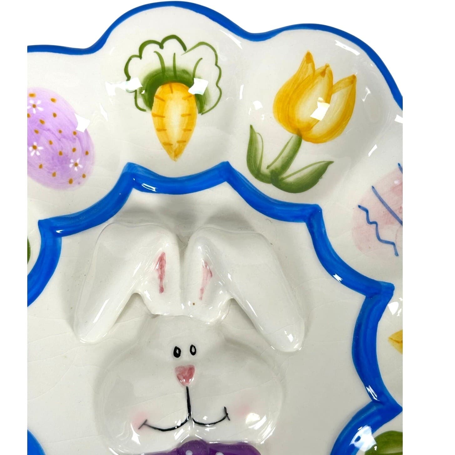 Bunny Rabbit 10" Whimsical Deviled Egg Tray Easter Eggs Carrots Tulips! - Thumbnail 4