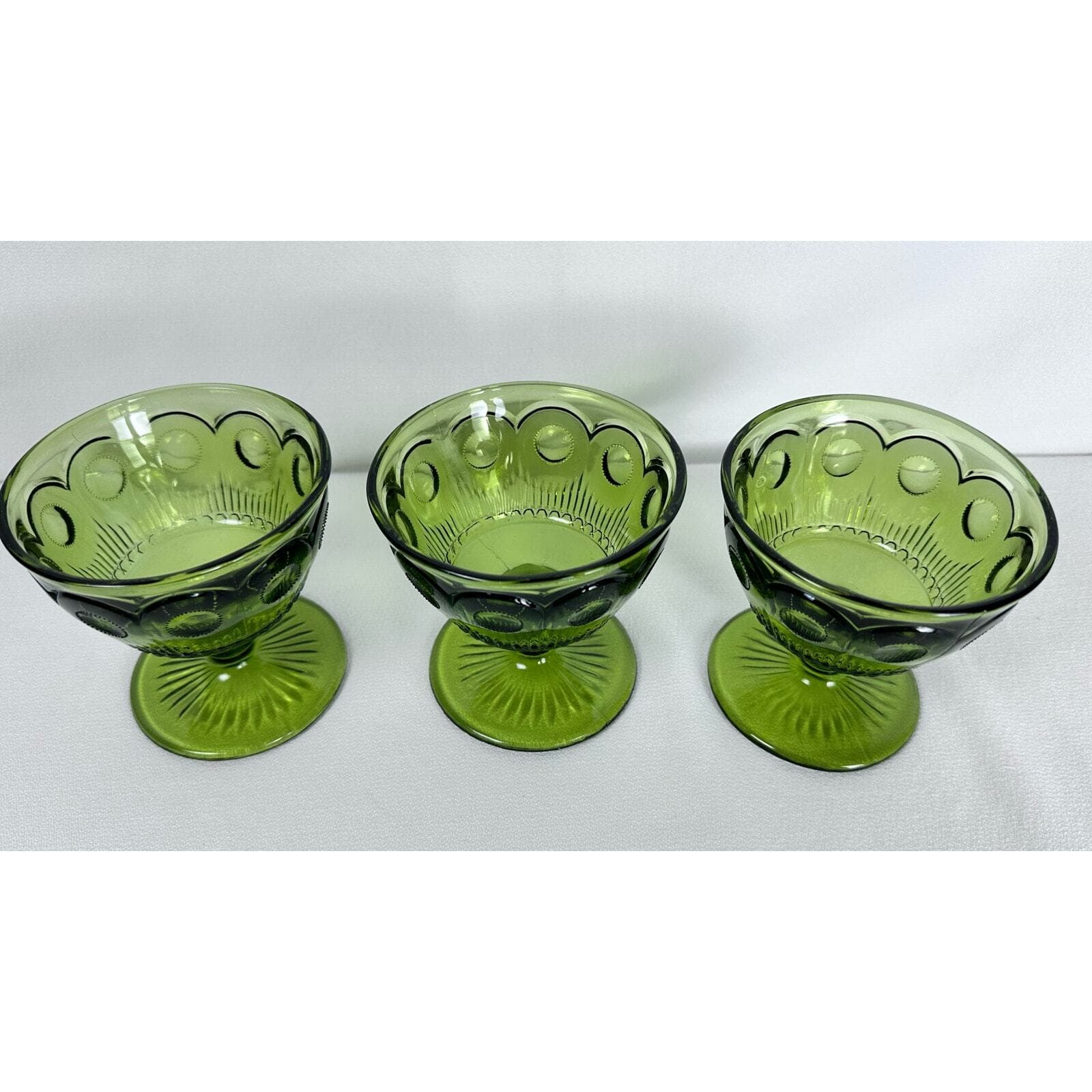 Bartlett Collins Manhattan Bullseye Green VTG Indiana Glass 3 Dessert Dishes - Thumbnail 2