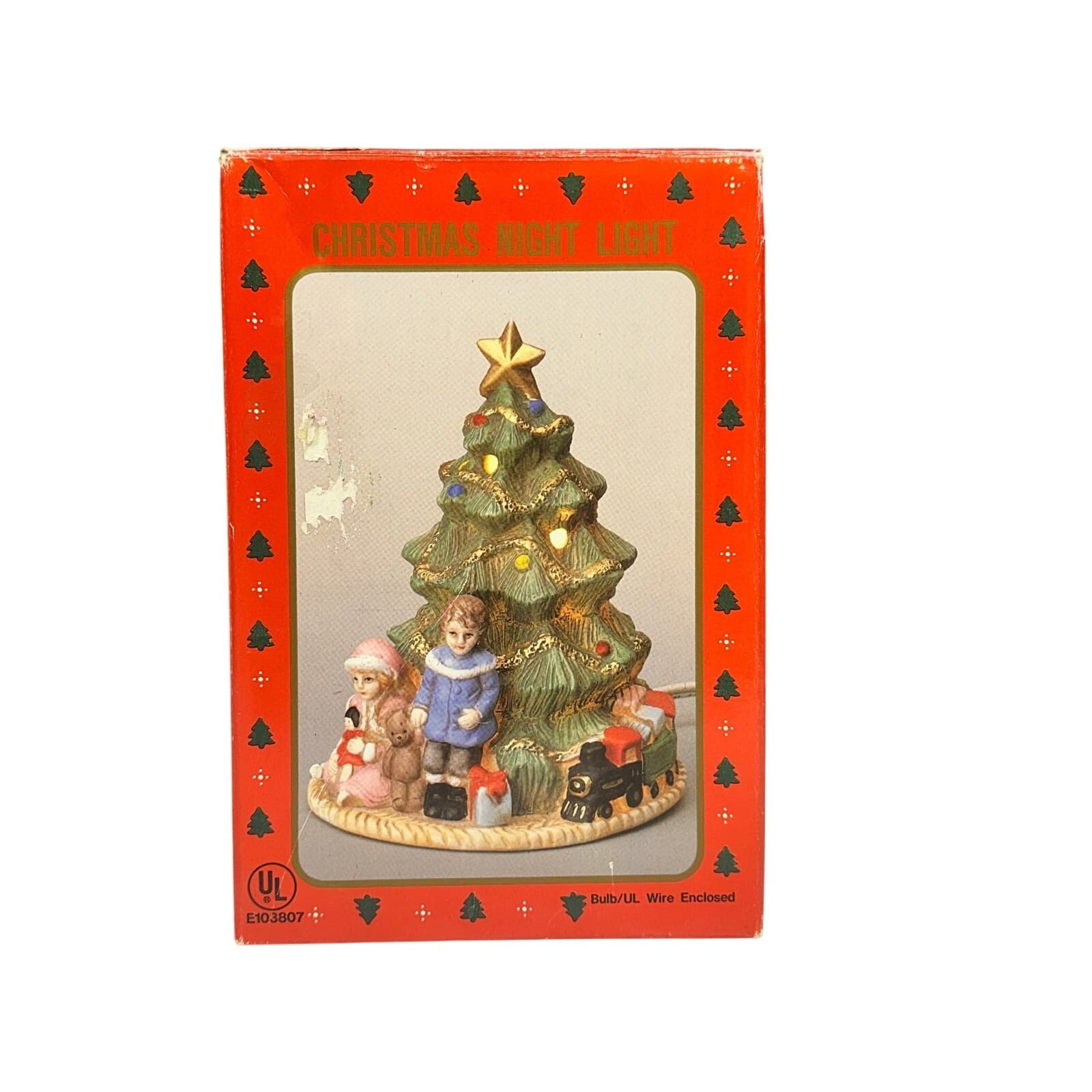 Vintage Porcelain Christmas Tree Boy Girl Teddy Bear Presents 7" Night Light - Thumbnail 12