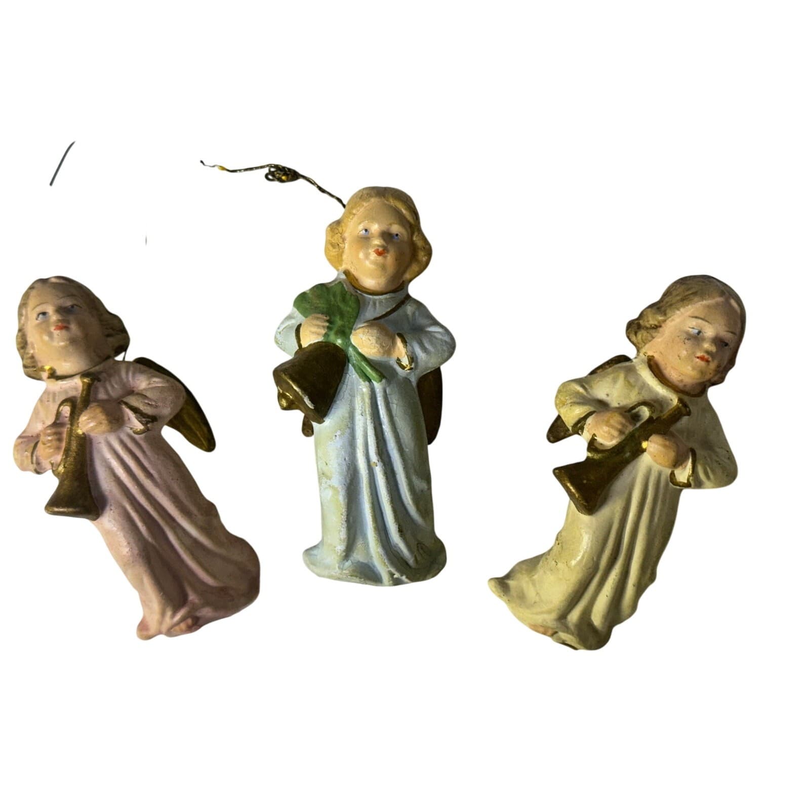 Set of 3 Vintage Hanging Angels w/ Musical Instruments Ornaments