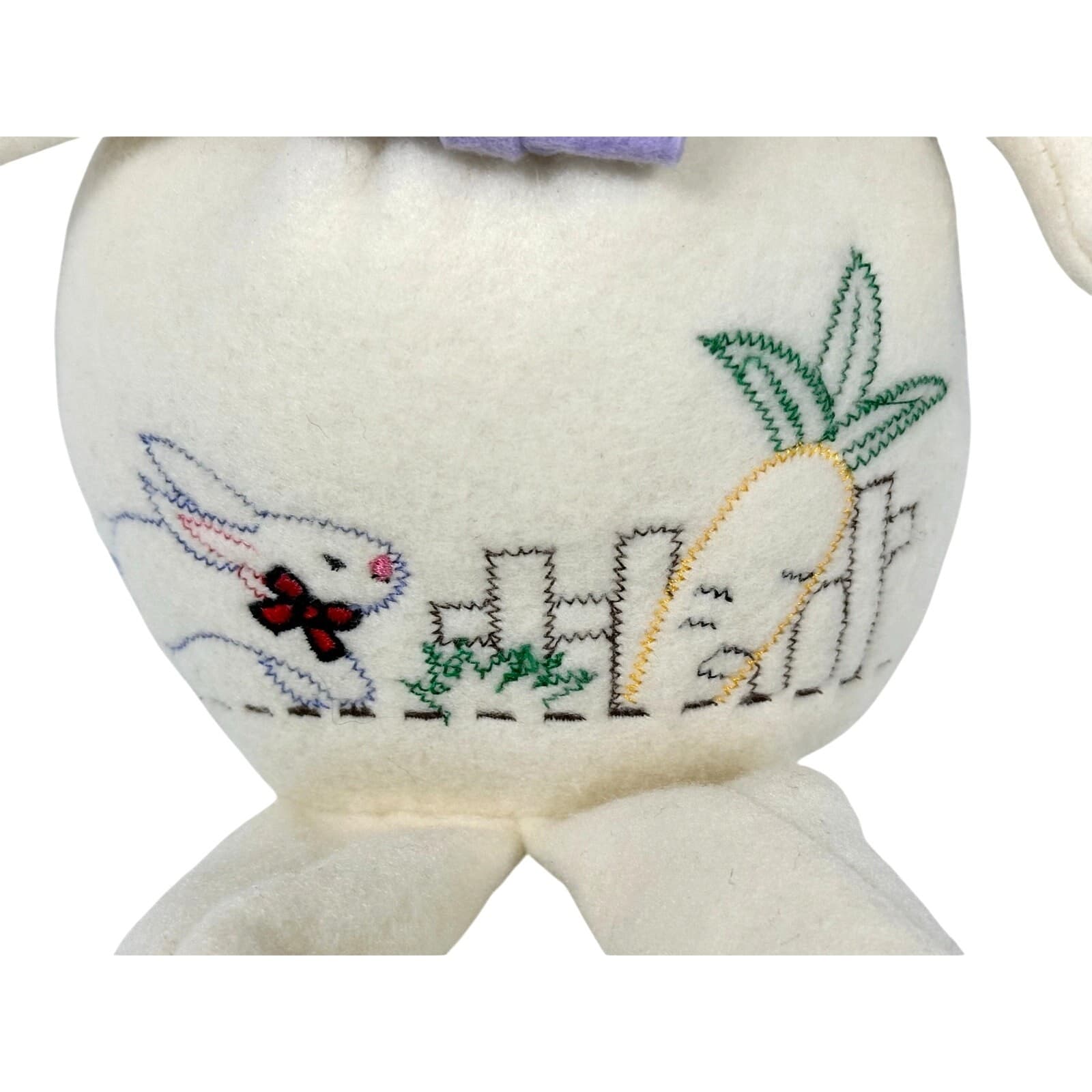Sitting White Bunny Rabbit w/Bunny & Carrot Embroidery on Front-Weighted Bottom - Thumbnail 3