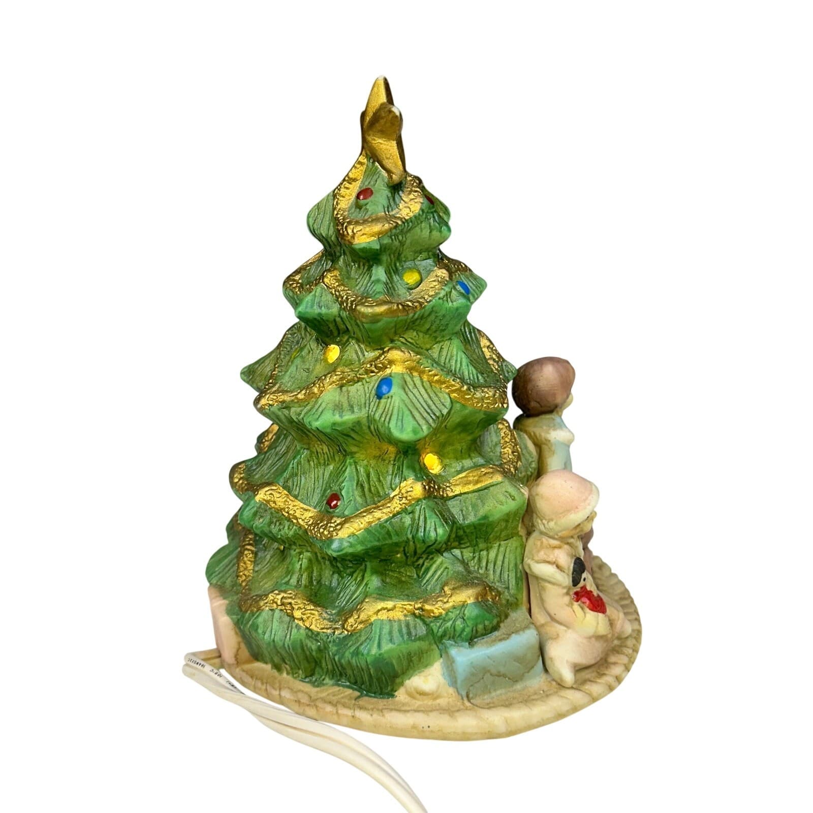 Vintage Porcelain Christmas Tree Boy Girl Teddy Bear Presents 7" Night Light - Thumbnail 5