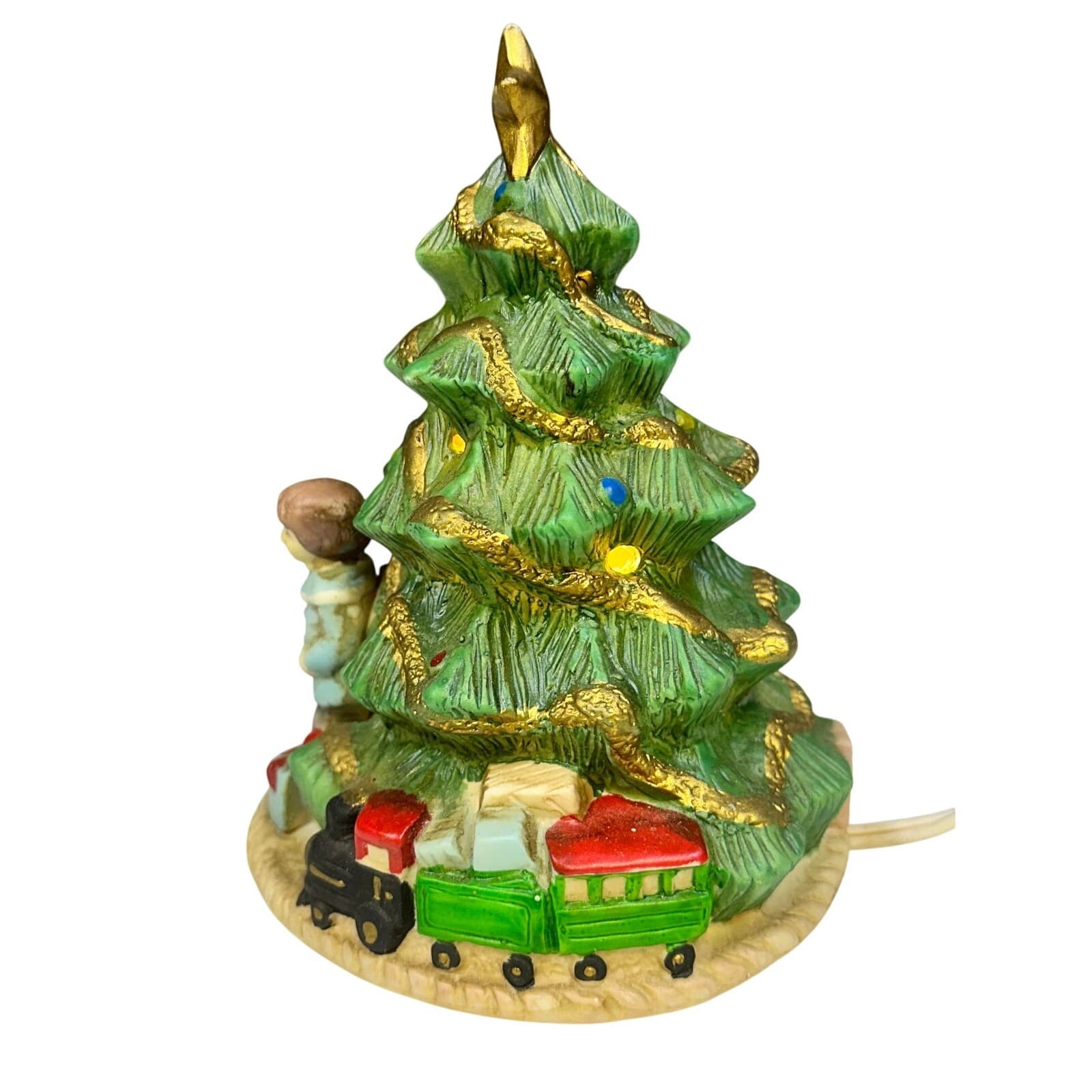 Vintage Porcelain Christmas Tree Boy Girl Teddy Bear Presents 7" Night Light - Thumbnail 3
