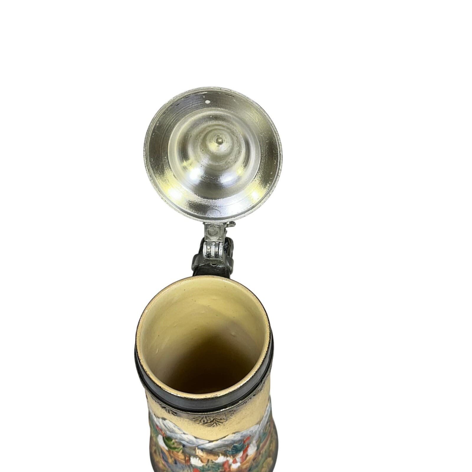 Handarbeit German 9" Vintage Beer Stein with Pewter Lid-Excellent - Thumbnail 5