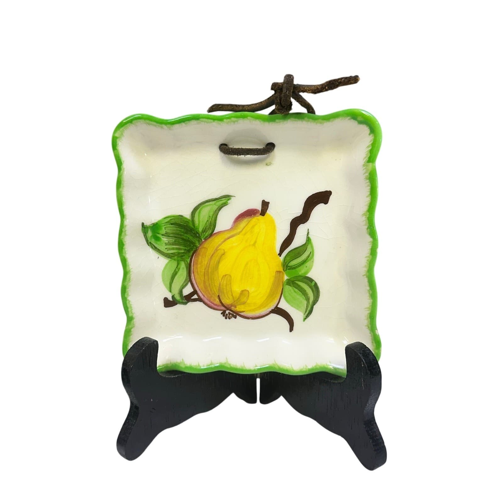 Decora Ceramics CA Vintage 1940's Square Hand Painted Green Trim Dish-Set of 2 - Thumbnail 3