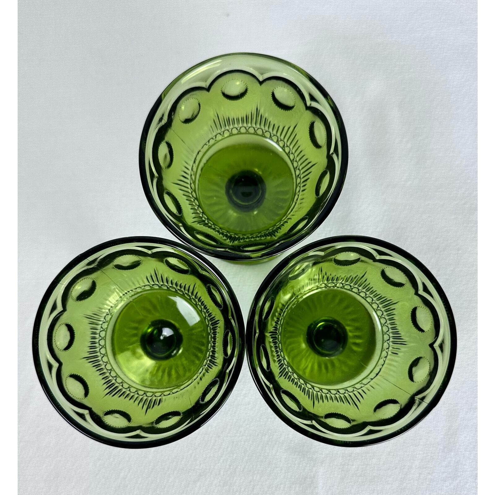 Bartlett Collins Manhattan Bullseye Green VTG Indiana Glass 3 Dessert Dishes - Thumbnail 4