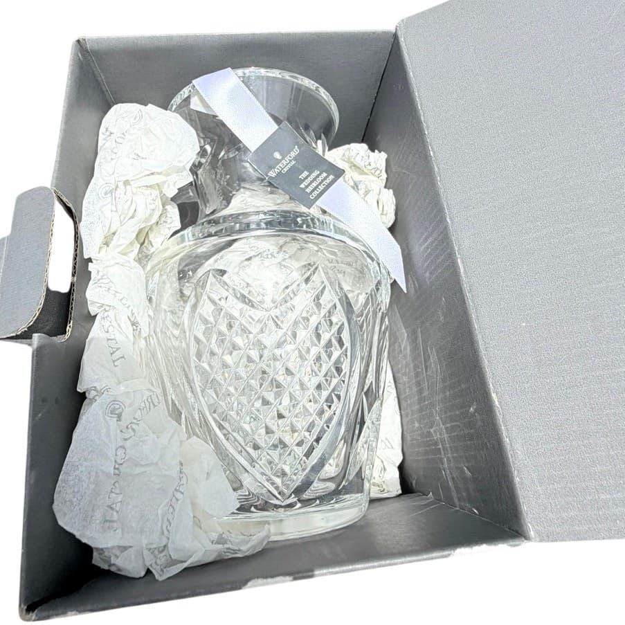 Waterford Crystal Wedding Heirloom 7" Vase #109174 Ireland Box Tag Heart Cut - Thumbnail 11