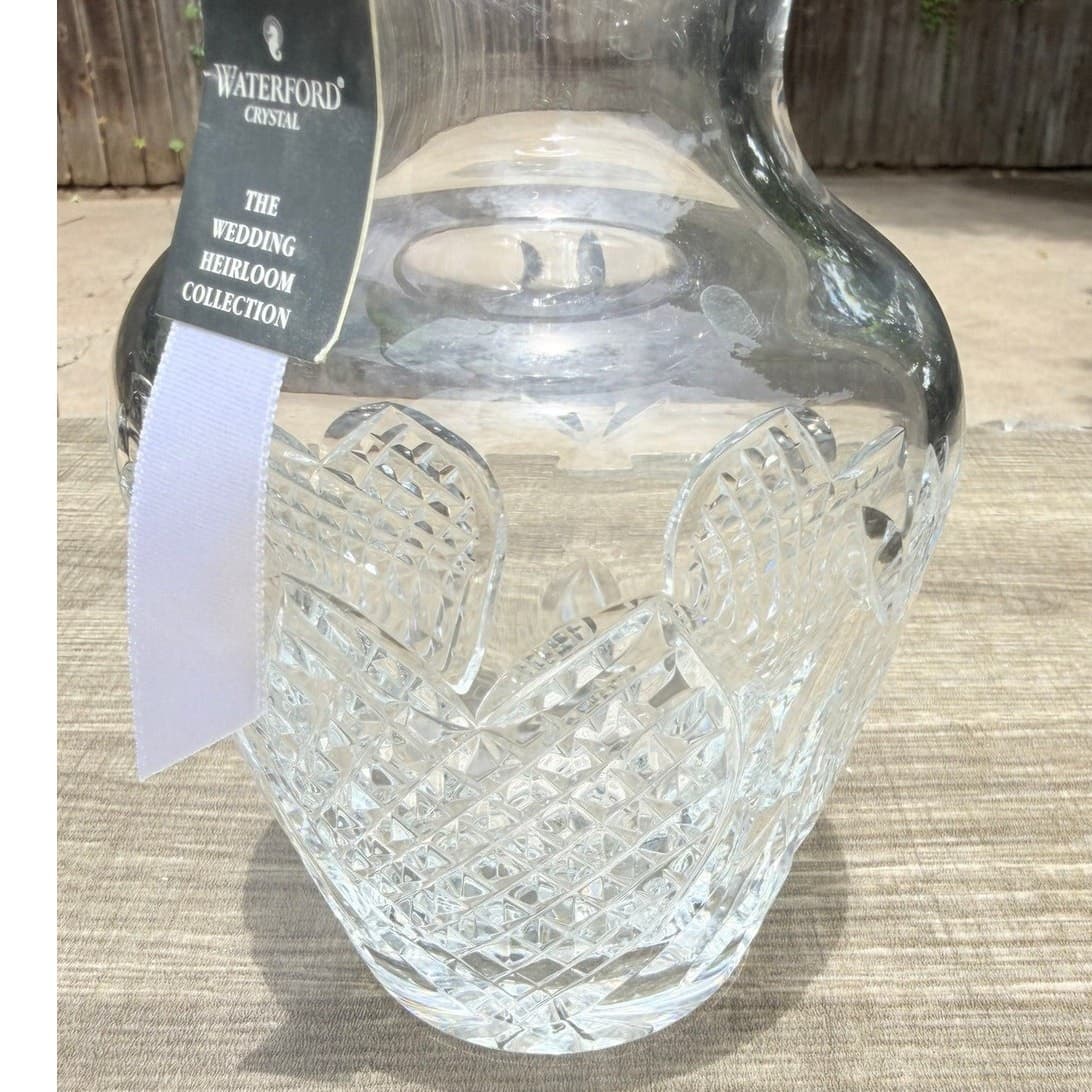 Waterford Crystal Wedding Heirloom 7" Vase #109174 Ireland Box Tag Heart Cut - Thumbnail 2