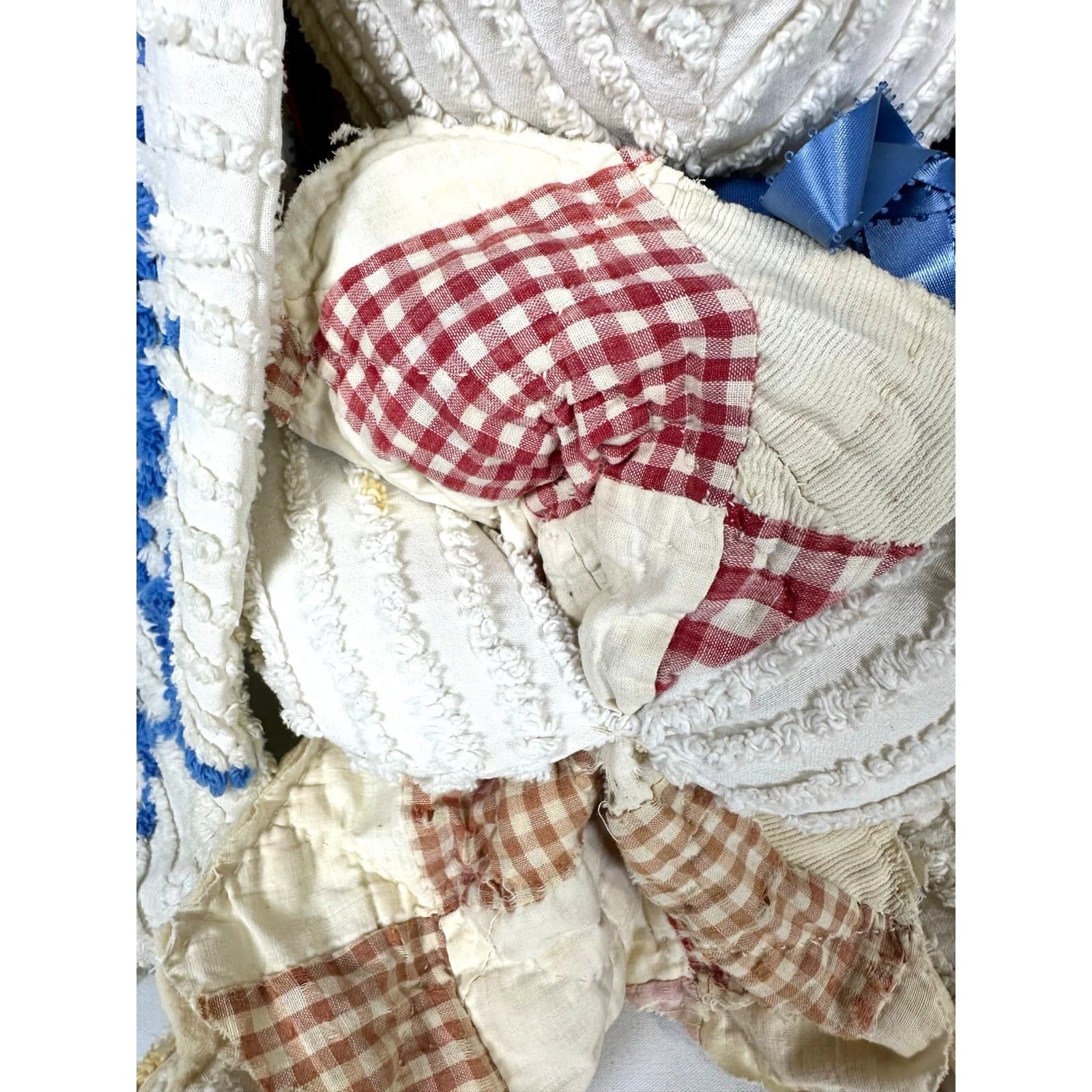 Chenille Handmade Large Eared Vintage Bunny Rabbit w/Quilted Blanket-READ - Thumbnail 6