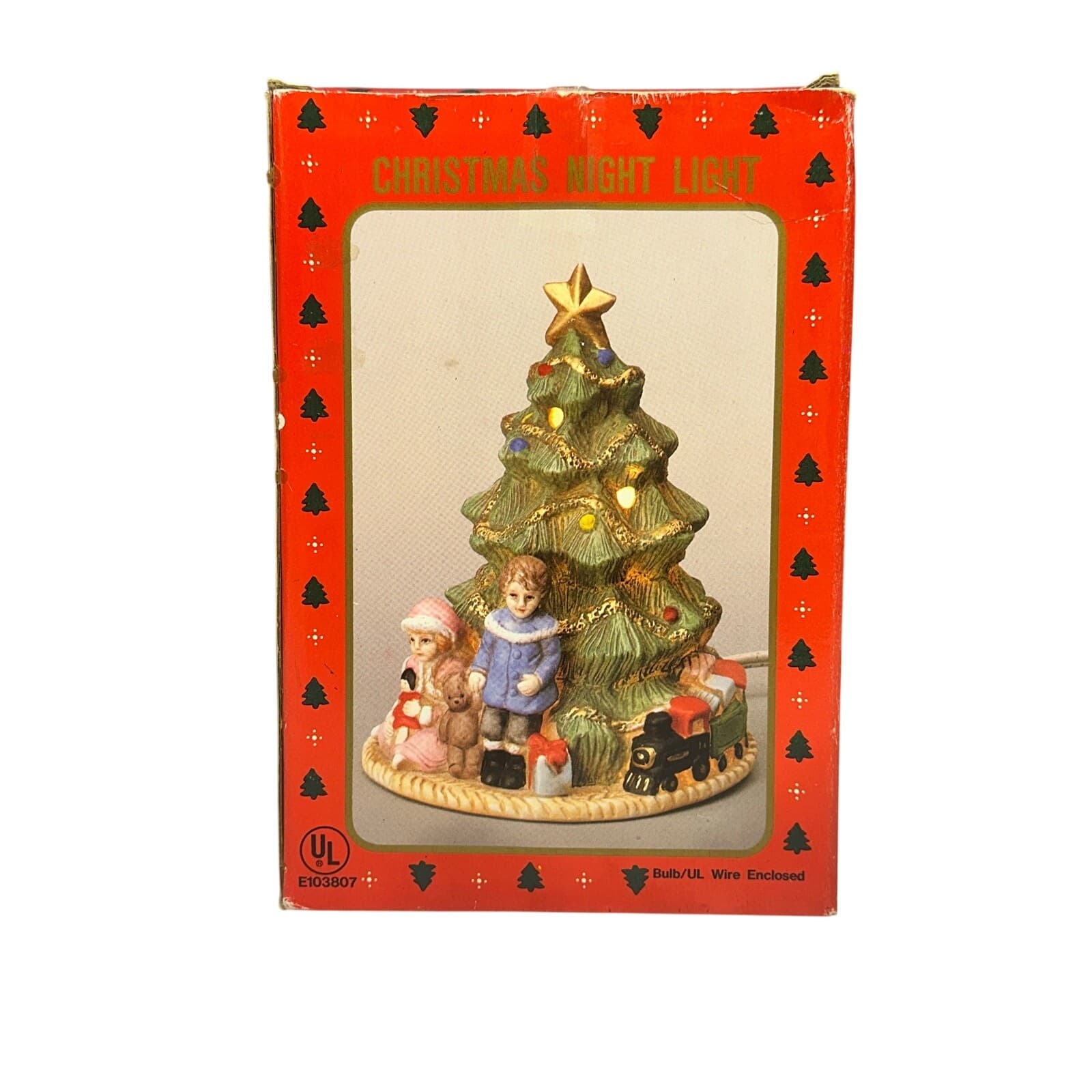 Vintage Porcelain Christmas Tree Boy Girl Teddy Bear Presents 7" Night Light - Thumbnail 10