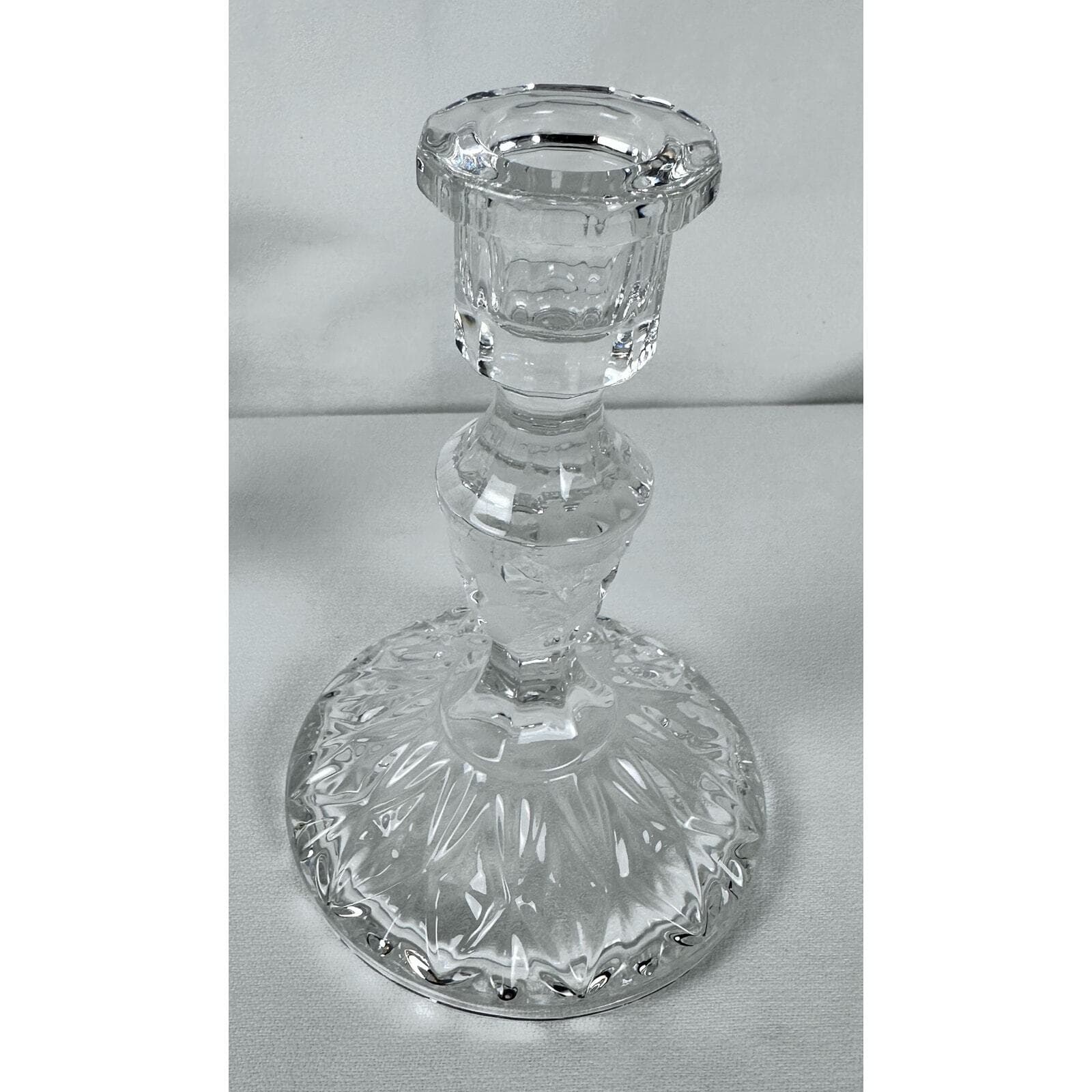 Exquisite Pair Pressed Glass Candlesticks W/ Frosted Accents Vintage EX - Thumbnail 2