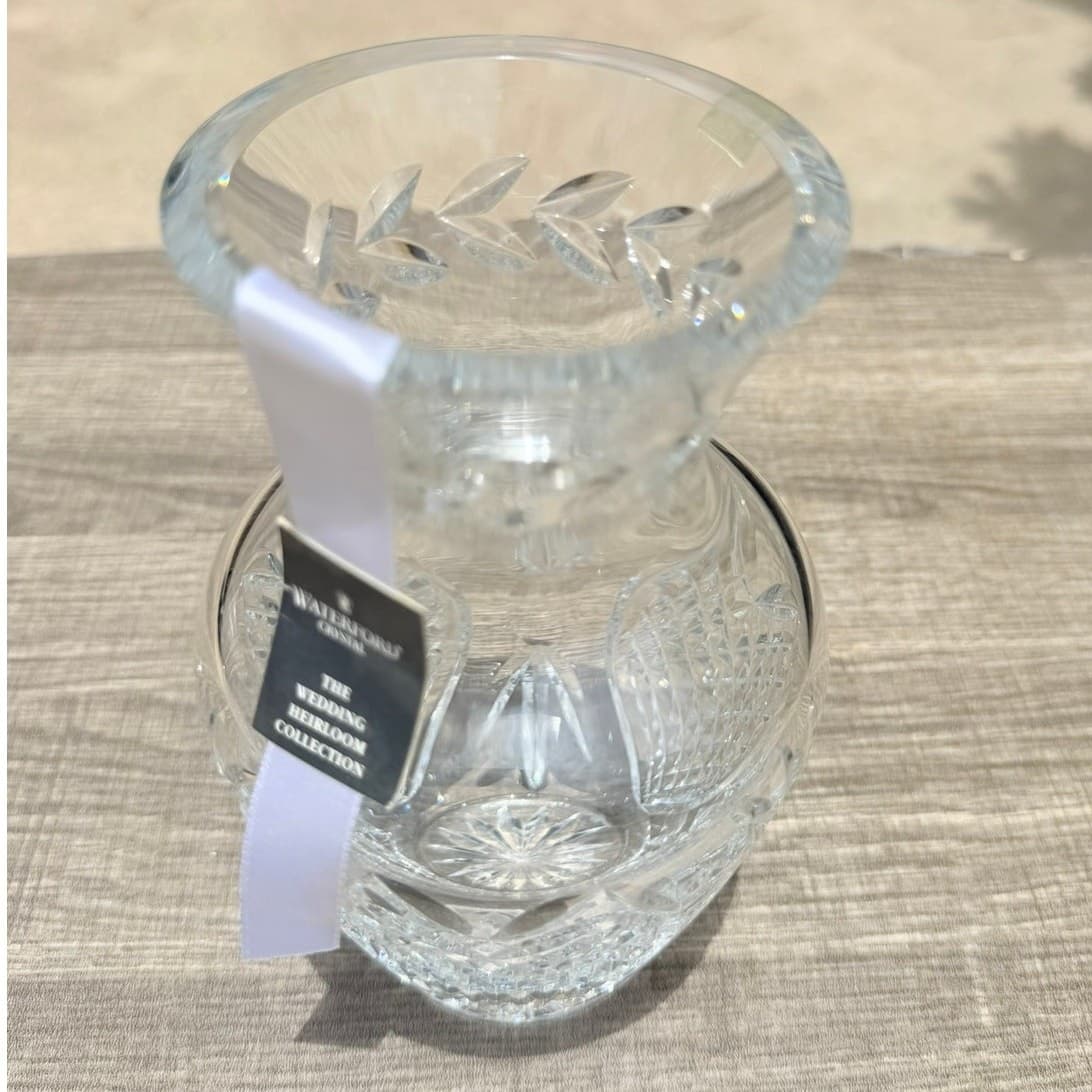 Waterford Crystal Wedding Heirloom 7" Vase #109174 Ireland Box Tag Heart Cut - Thumbnail 5