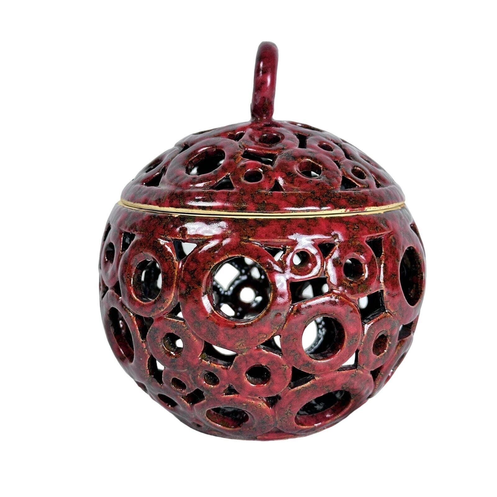 Ceramic Pottery Pierced Ball Candle Incense Holder Vintage “4193F” Mark. Repair - Thumbnail 4