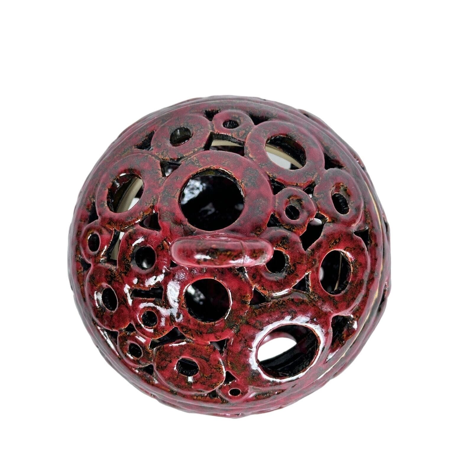 Ceramic Pottery Pierced Ball Candle Incense Holder Vintage “4193F” Mark. Repair - Thumbnail 6