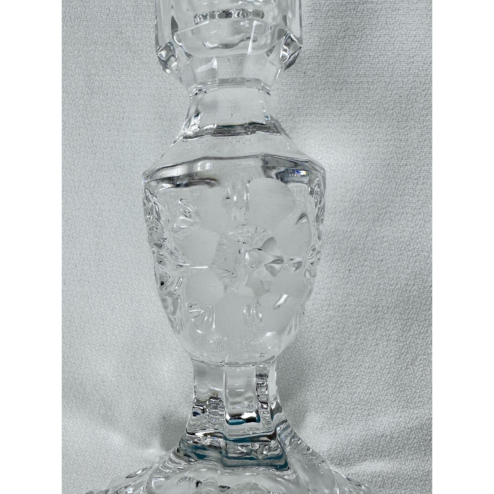 Exquisite Pair Pressed Glass Candlesticks W/ Frosted Accents Vintage EX - Thumbnail 4