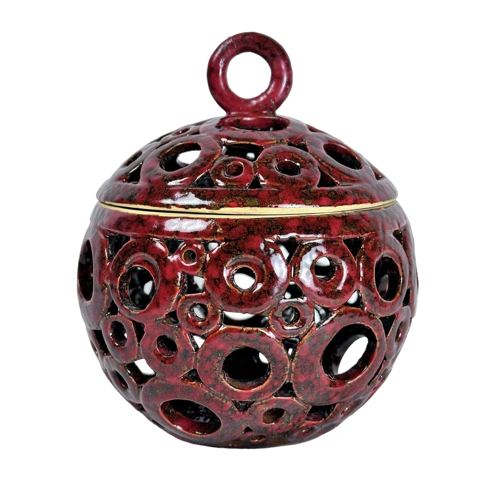 Ceramic Pottery Pierced Ball Candle Incense Holder Vintage “4193F” Mark. Repair - Thumbnail 3