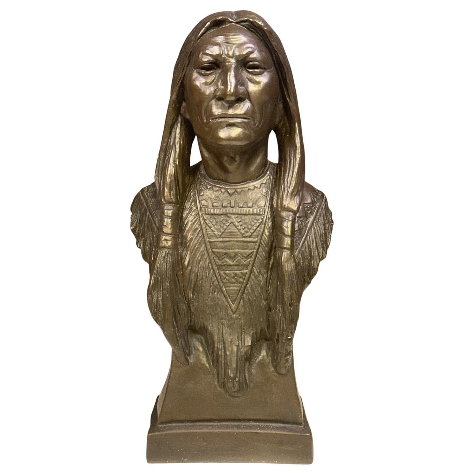 Native American Chief Large 17.5" Bust Sculpture Statue Late 20th Century