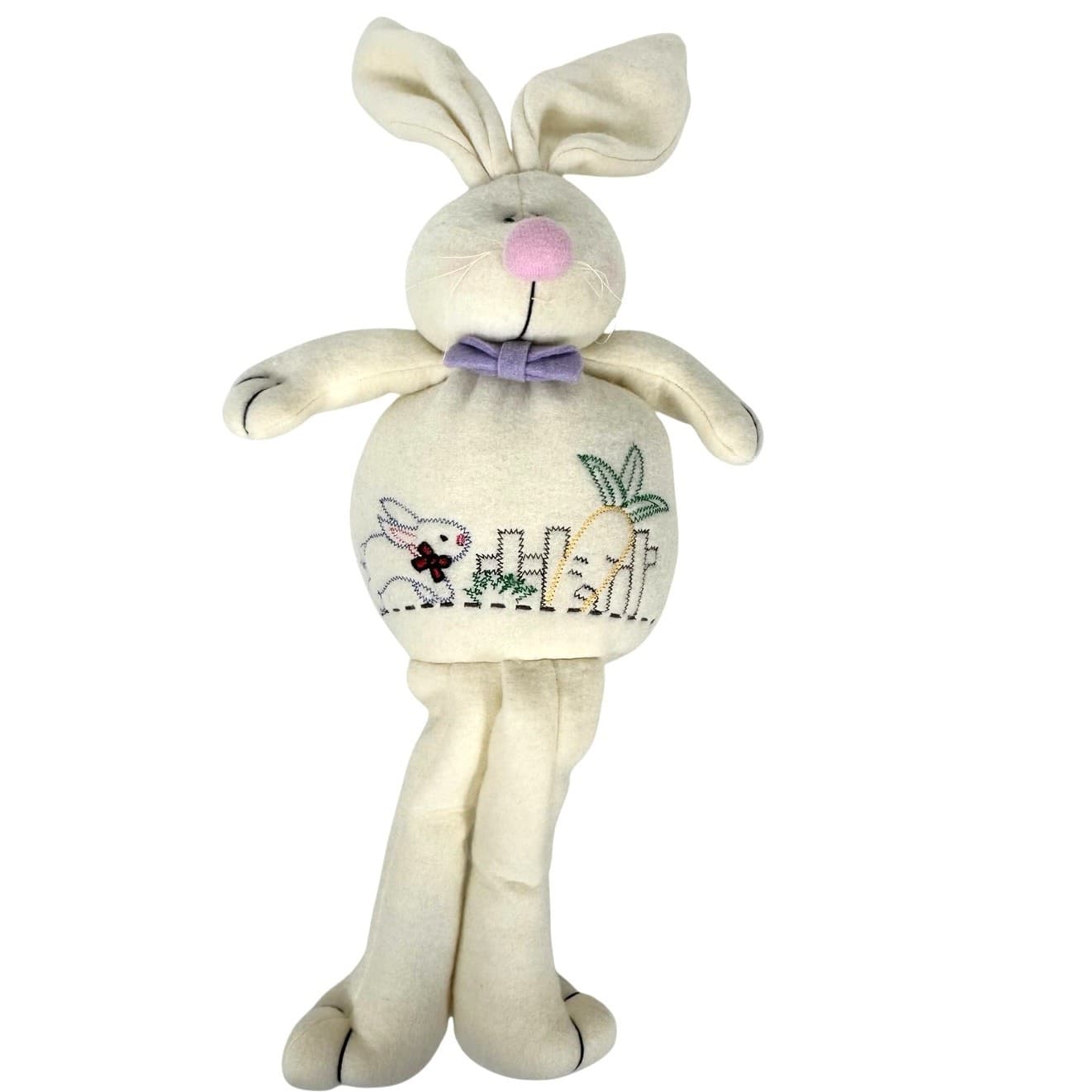 Sitting White Bunny Rabbit w/Bunny & Carrot Embroidery on Front-Weighted Bottom - Thumbnail 2