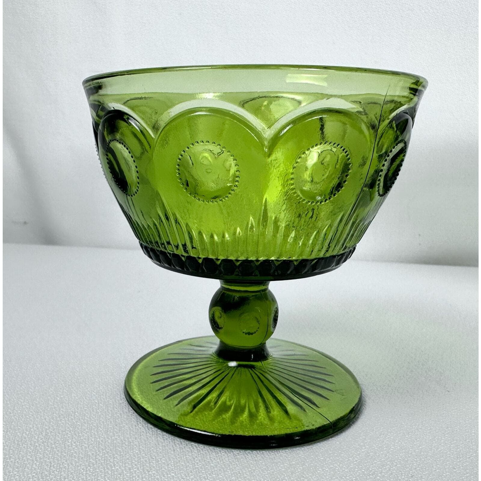 Bartlett Collins Manhattan Bullseye Green VTG Indiana Glass 3 Dessert Dishes - Thumbnail 3