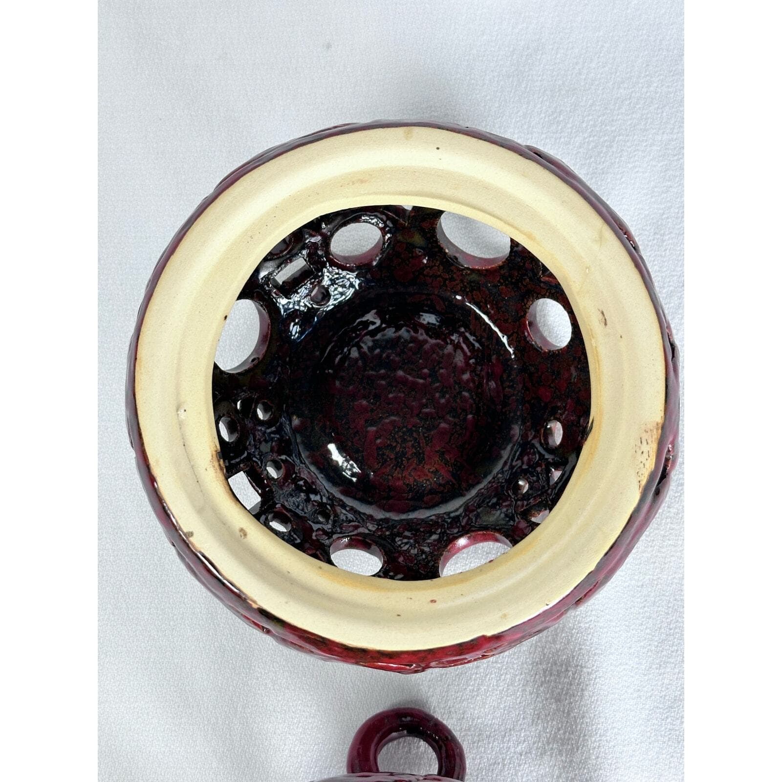 Ceramic Pottery Pierced Ball Candle Incense Holder Vintage “4193F” Mark. Repair - Thumbnail 8