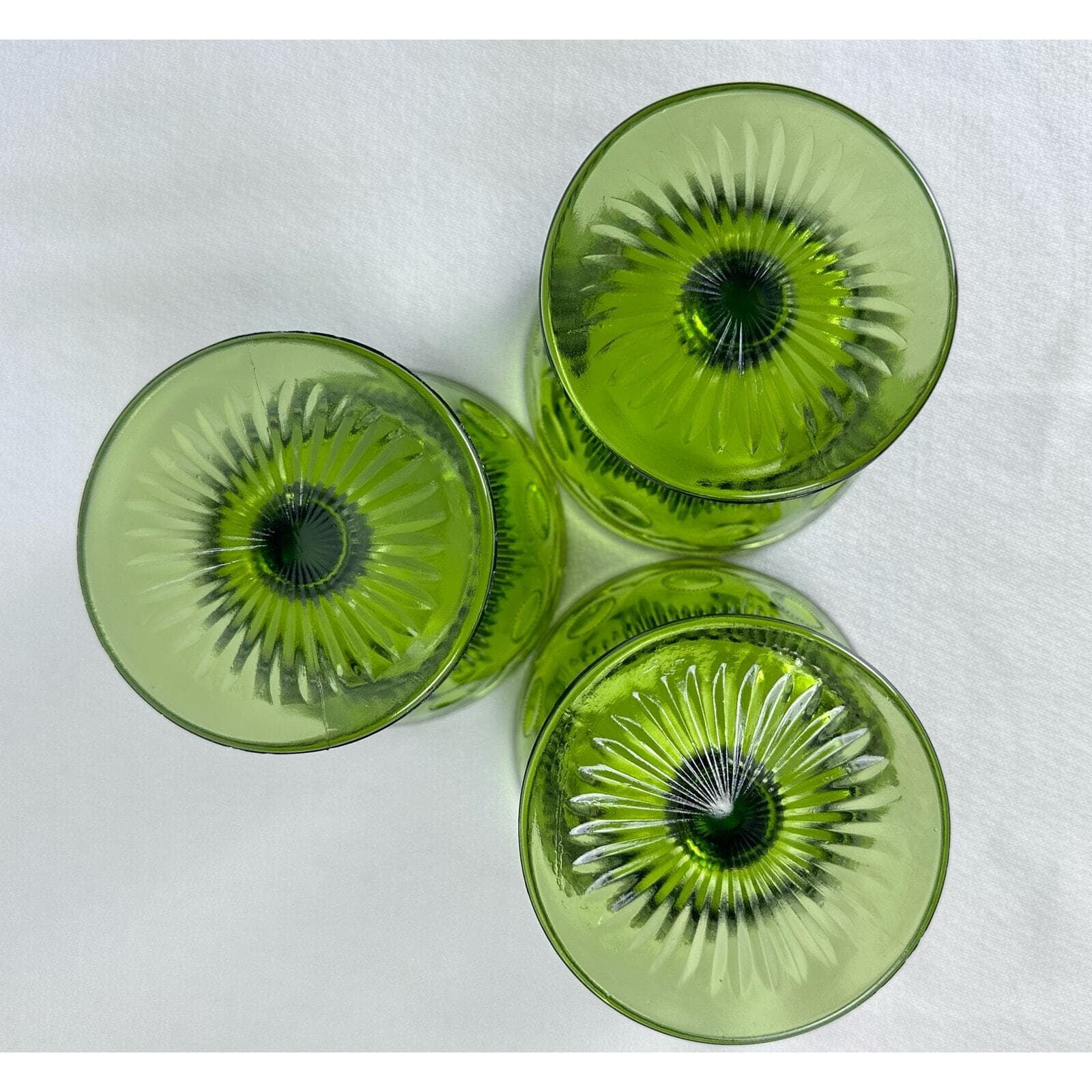 Bartlett Collins Manhattan Bullseye Green VTG Indiana Glass 3 Dessert Dishes - Thumbnail 5