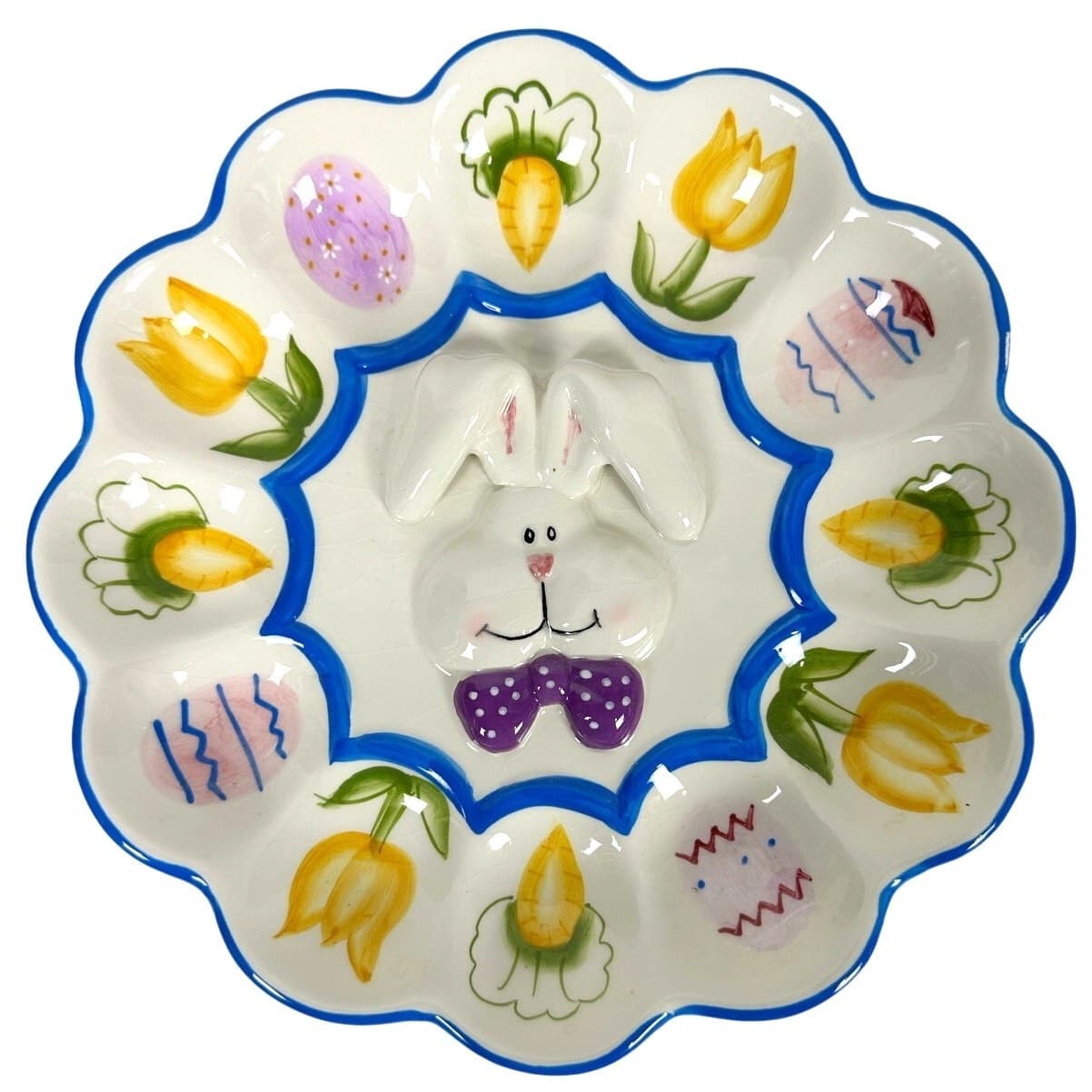 Bunny Rabbit 10" Whimsical Deviled Egg Tray Easter Eggs Carrots Tulips! - Thumbnail 9