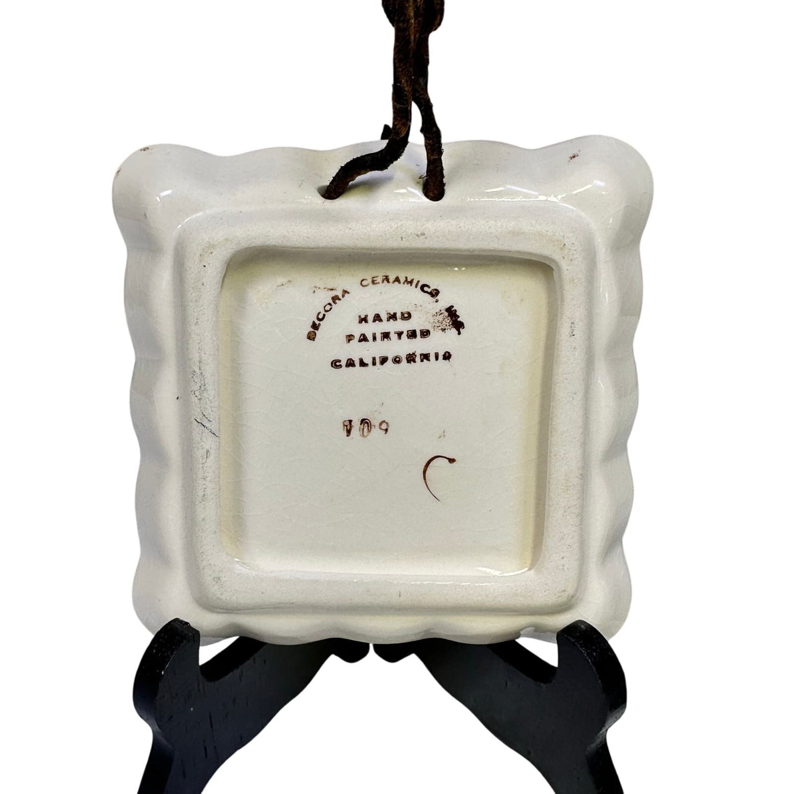 Decora Ceramics CA Vintage 1940's Square Hand Painted Brown Trim Dish-Set of 2 - Thumbnail 5