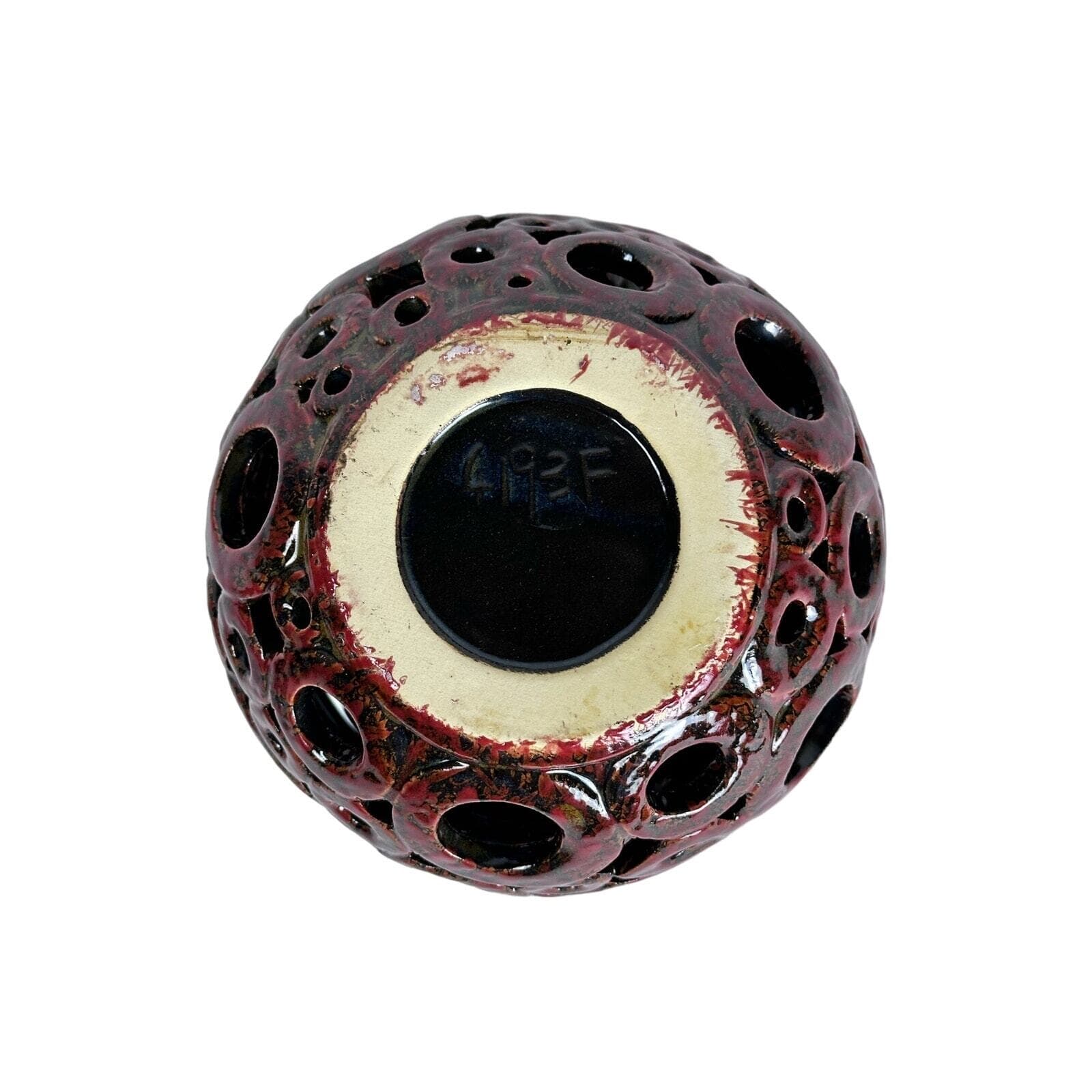 Ceramic Pottery Pierced Ball Candle Incense Holder Vintage “4193F” Mark. Repair - Thumbnail 9