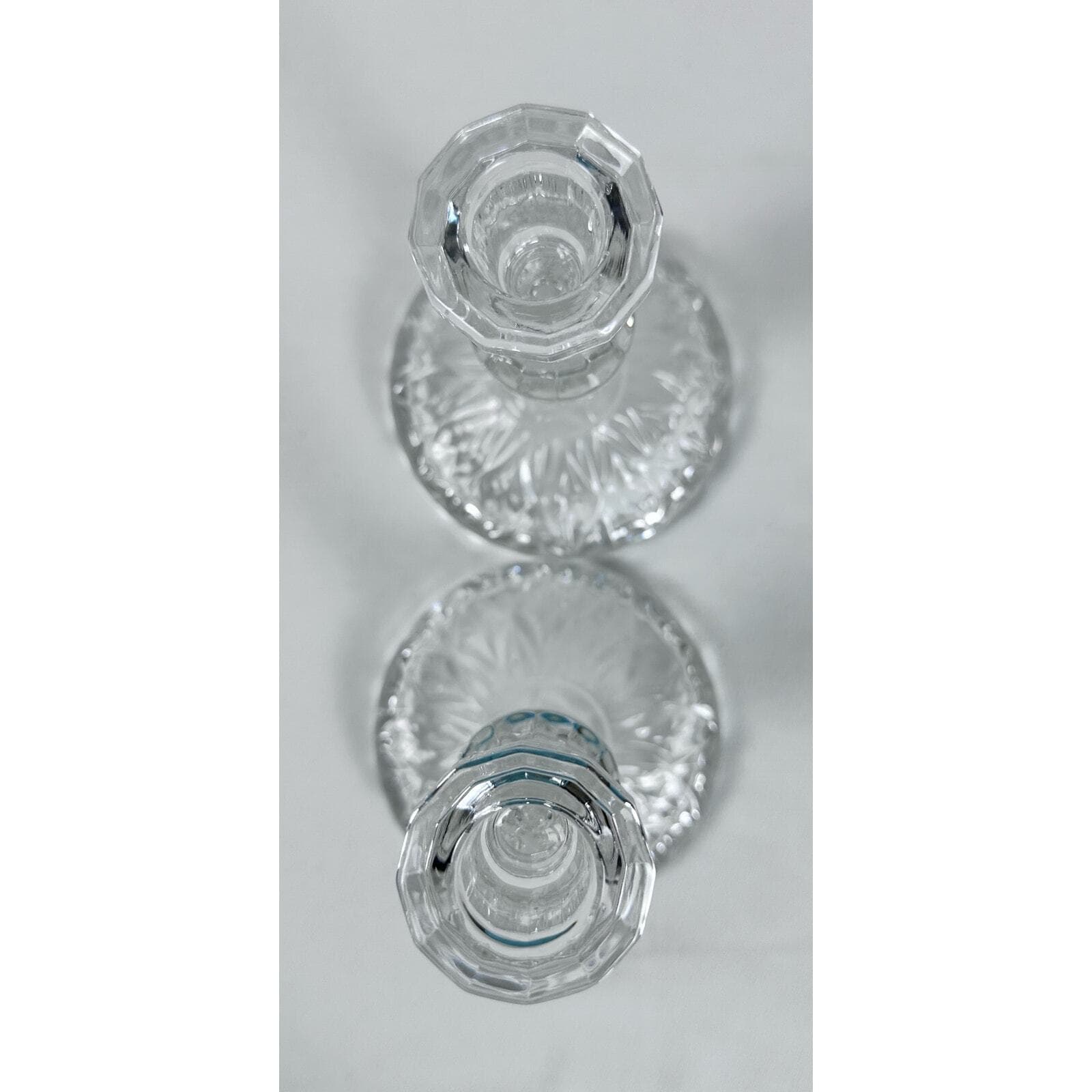 Exquisite Pair Pressed Glass Candlesticks W/ Frosted Accents Vintage EX - Thumbnail 5