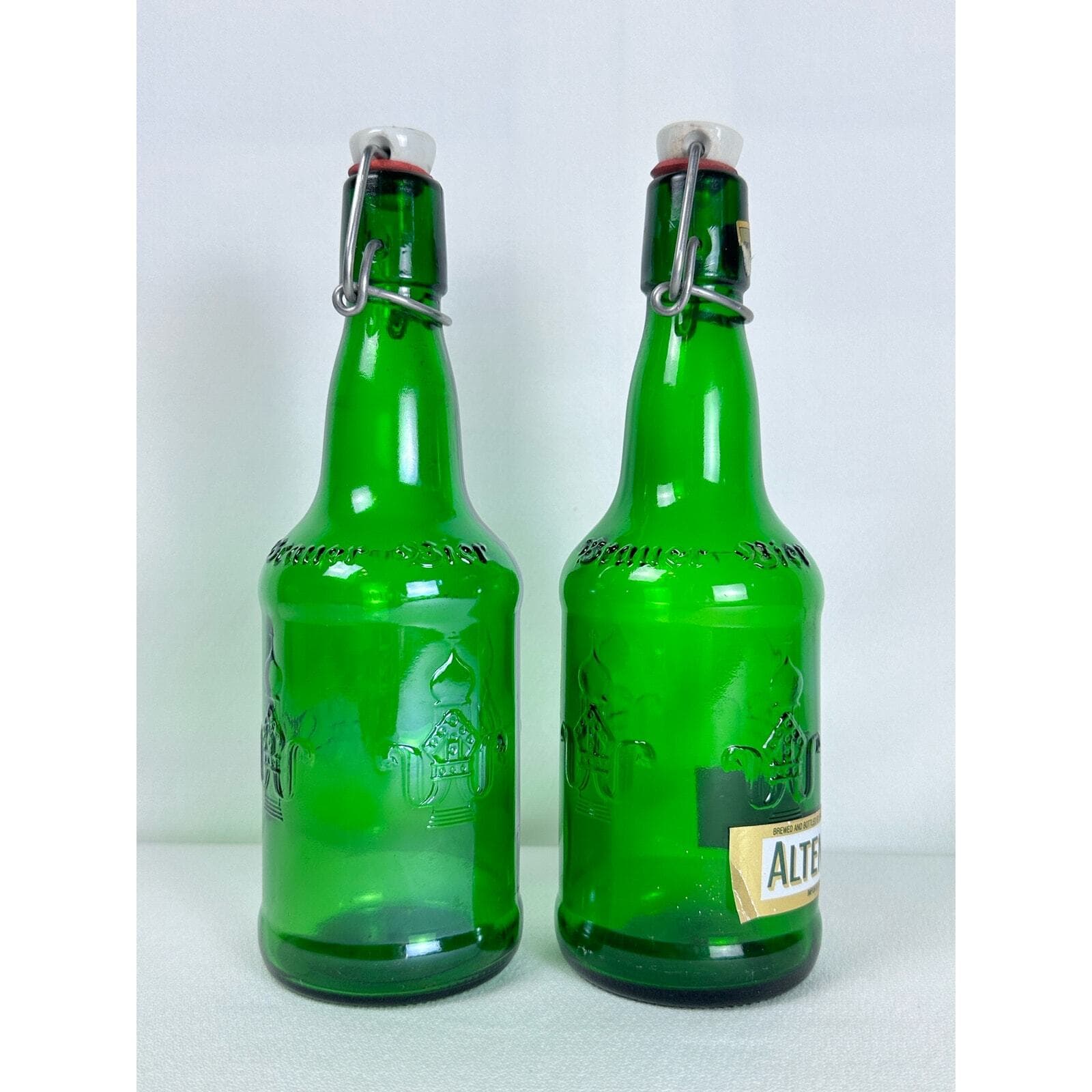ALTENMUNSTER Pair Pint Green Ceramic Cap Beer Bottles Germany Good - Thumbnail 5