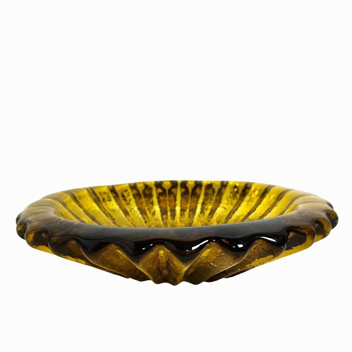 Blenko Wayne Husted Heavy Hand-Blown Amber Art Glass MCM Ashtray 6112-S - Thumbnail 4