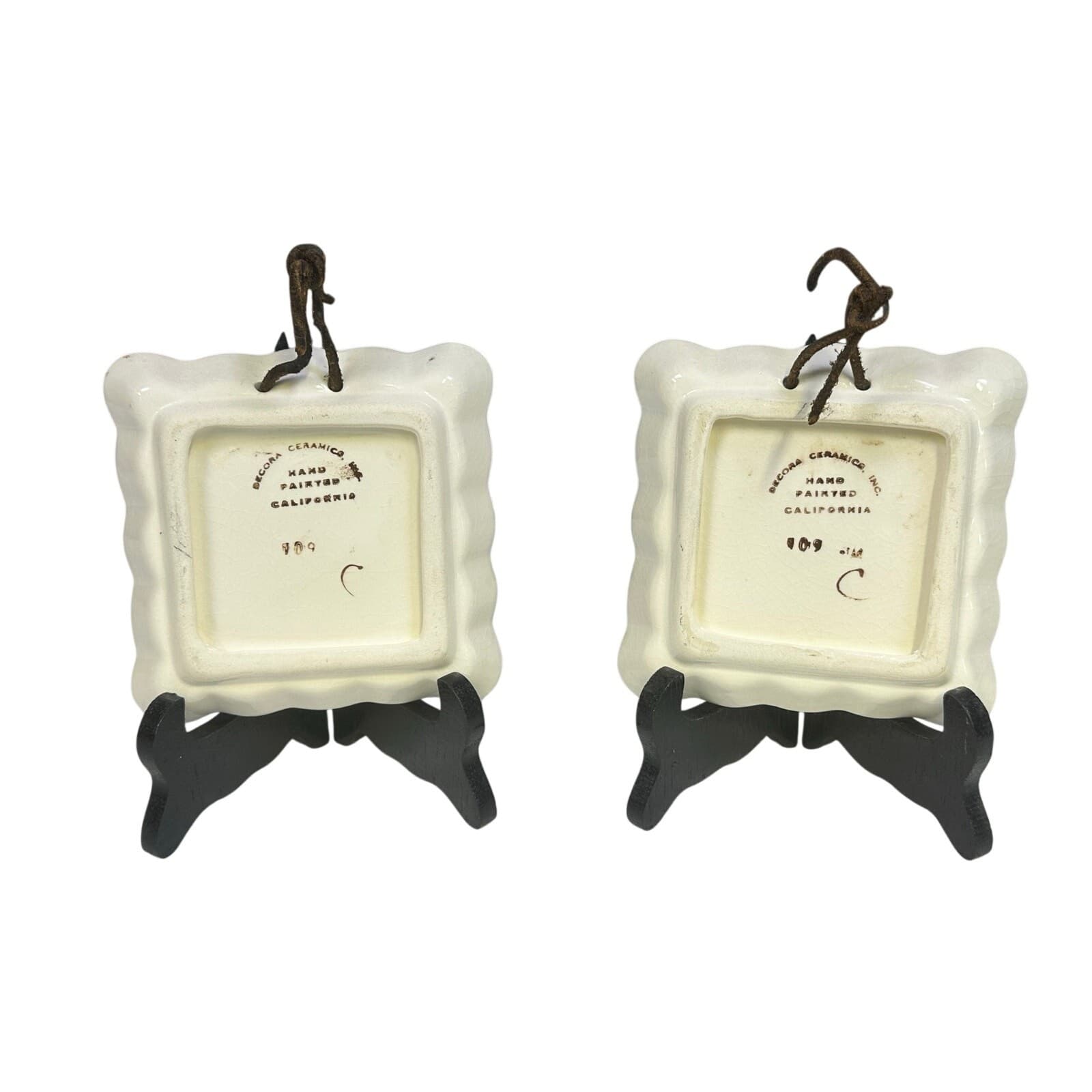 Decora Ceramics CA Vintage 1940's Square Hand Painted Brown Trim Dish-Set of 2 - Thumbnail 4