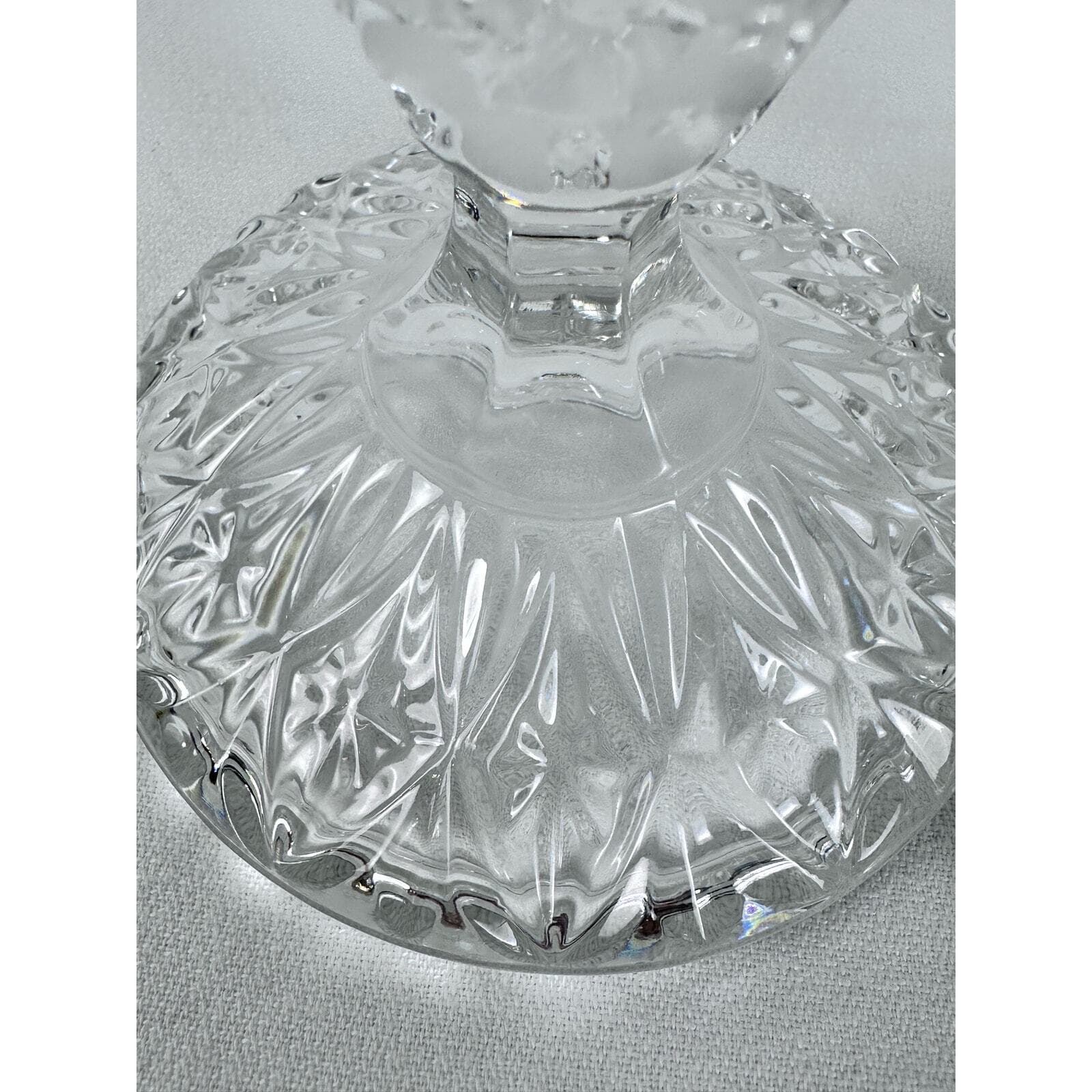 Exquisite Pair Pressed Glass Candlesticks W/ Frosted Accents Vintage EX - Thumbnail 6
