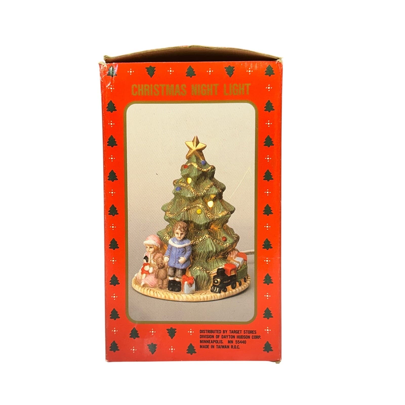 Vintage Porcelain Christmas Tree Boy Girl Teddy Bear Presents 7" Night Light - Thumbnail 11