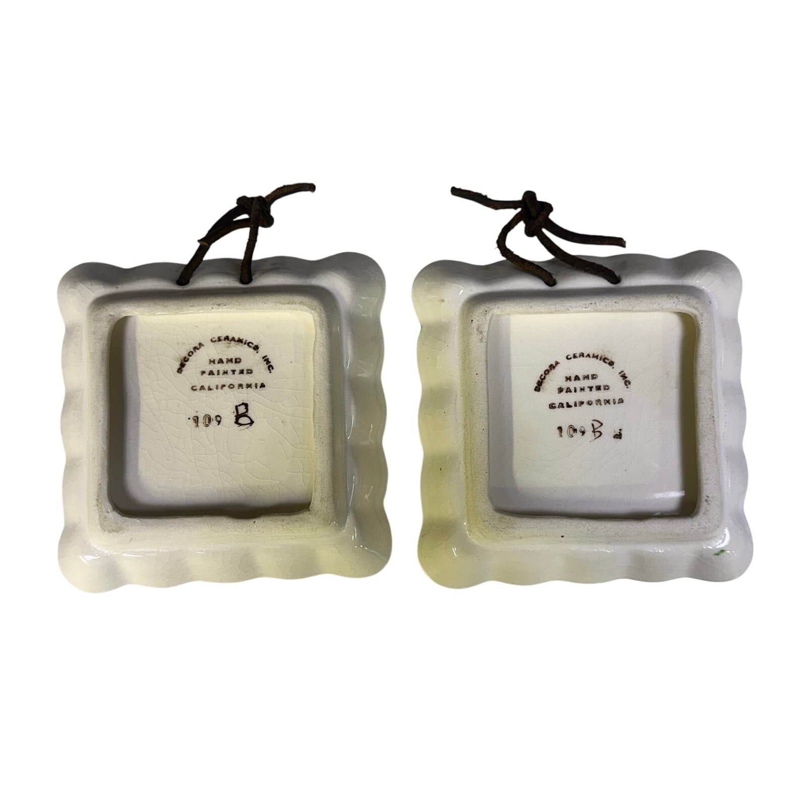 Decora Ceramics CA Vintage 1940's Square Hand Painted Green Trim Dish-Set of 2 - Thumbnail 7