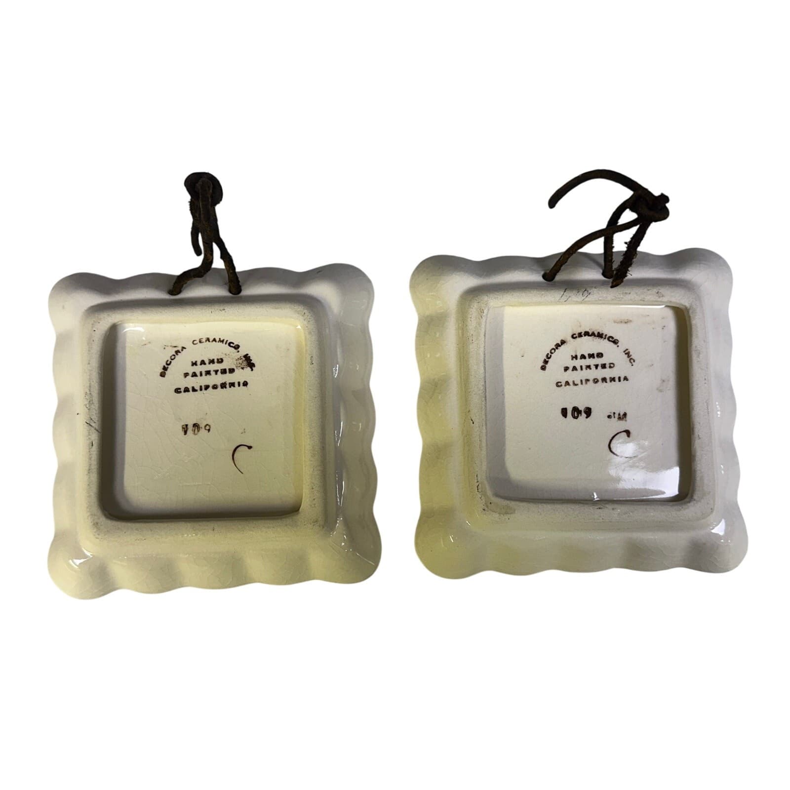 Decora Ceramics CA Vintage 1940's Square Hand Painted Brown Trim Dish-Set of 2 - Thumbnail 6