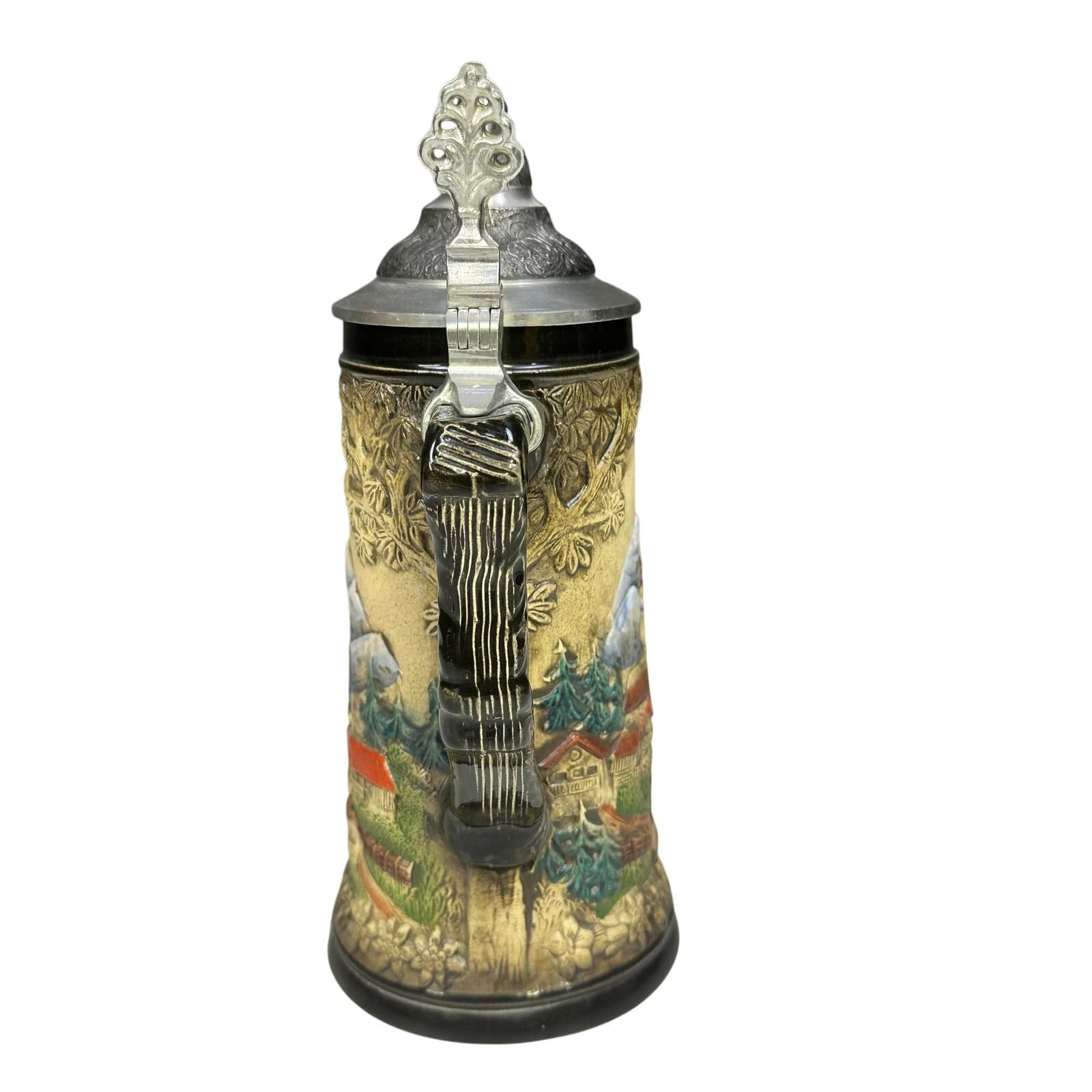 Handarbeit German 9" Vintage Beer Stein with Pewter Lid-Excellent - Thumbnail 4