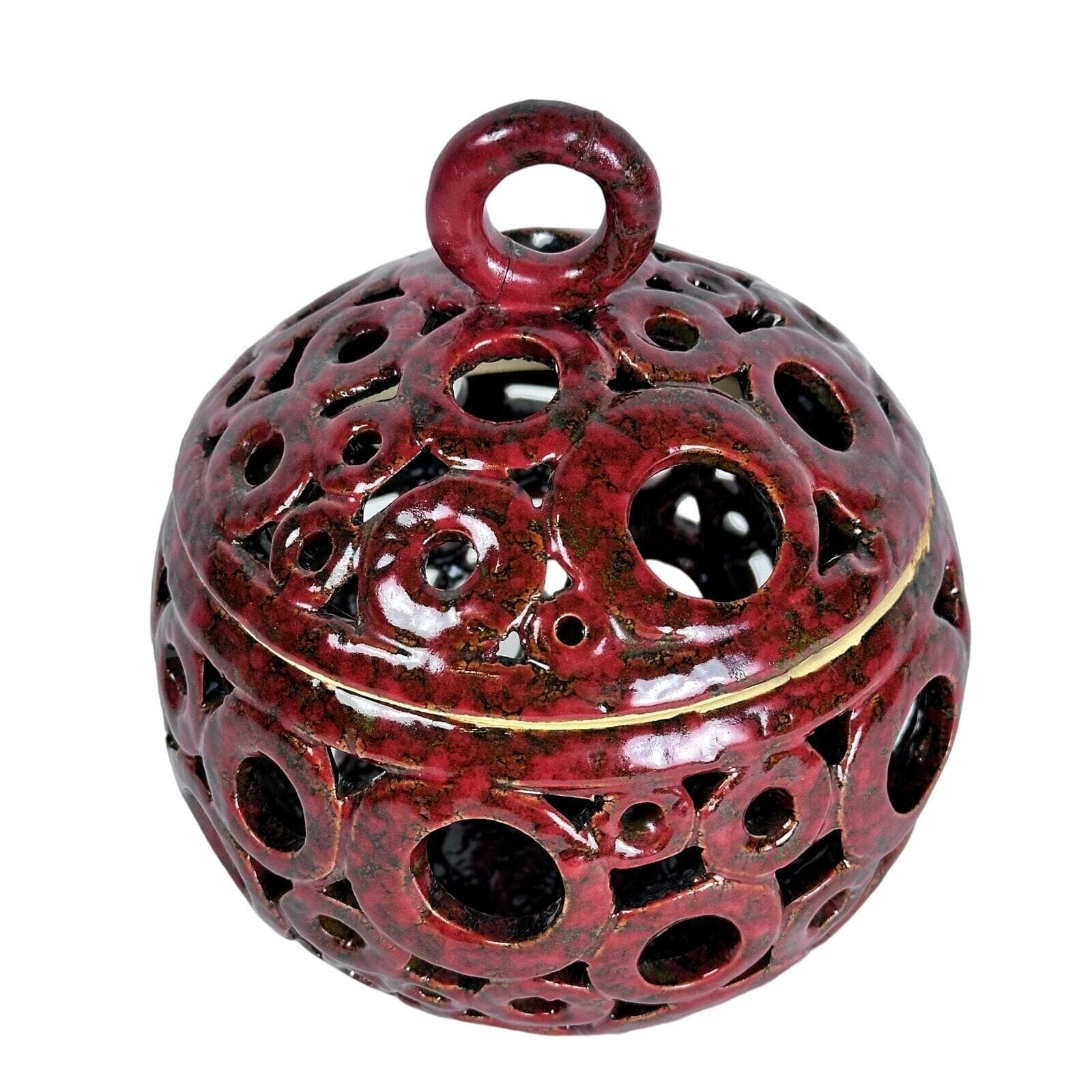 Ceramic Pottery Pierced Ball Candle Incense Holder Vintage “4193F” Mark. Repair - Thumbnail 5